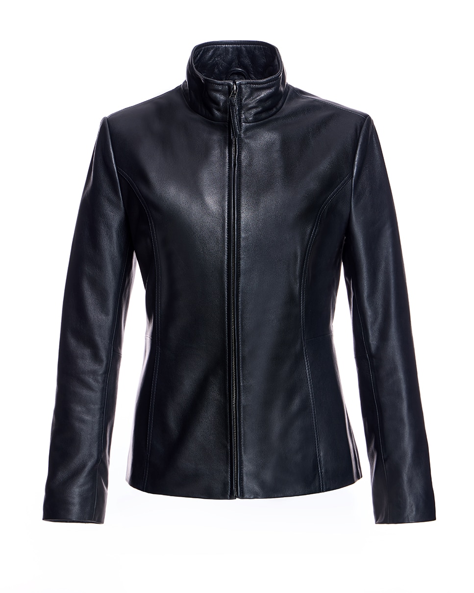 Chaqueta de mujer de cuero entallada con cremallera - Maximilian - Negro Negro-5