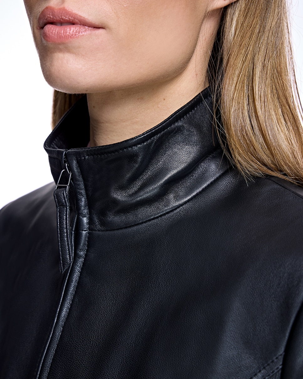 Chaqueta de mujer de cuero entallada con cremallera - Maximilian - Negro Negro-6