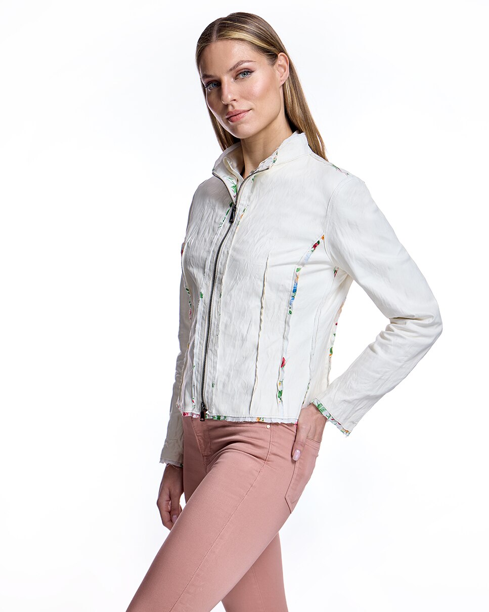 Chaqueta de cuero de mujer con cremallera y ribetes estampados - Maximilian - Blanco Blanco-2
