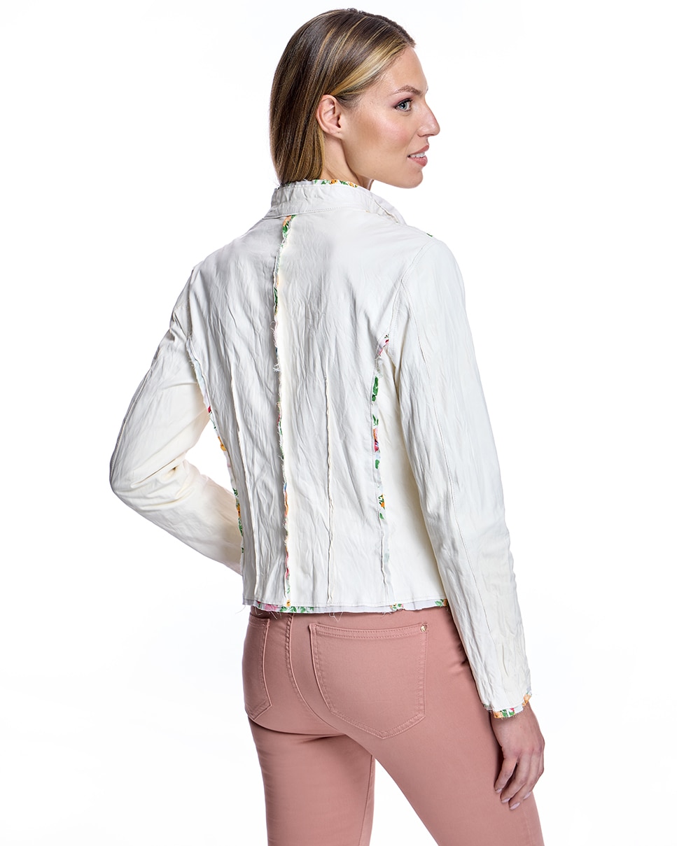Chaqueta de cuero de mujer con cremallera y ribetes estampados - Maximilian - Blanco Blanco-3