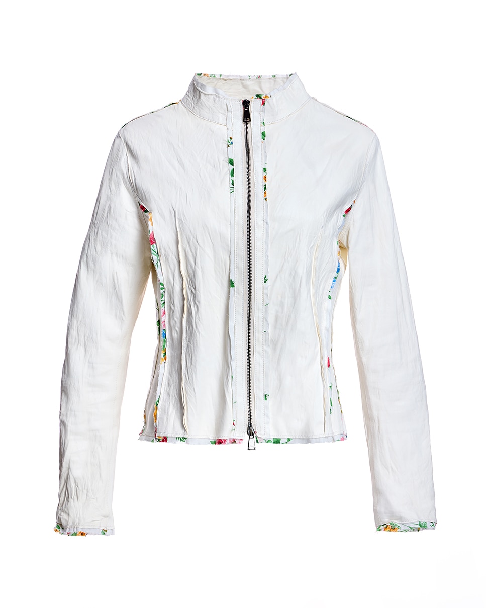 Chaqueta de cuero de mujer con cremallera y ribetes estampados - Maximilian - Blanco Blanco-6