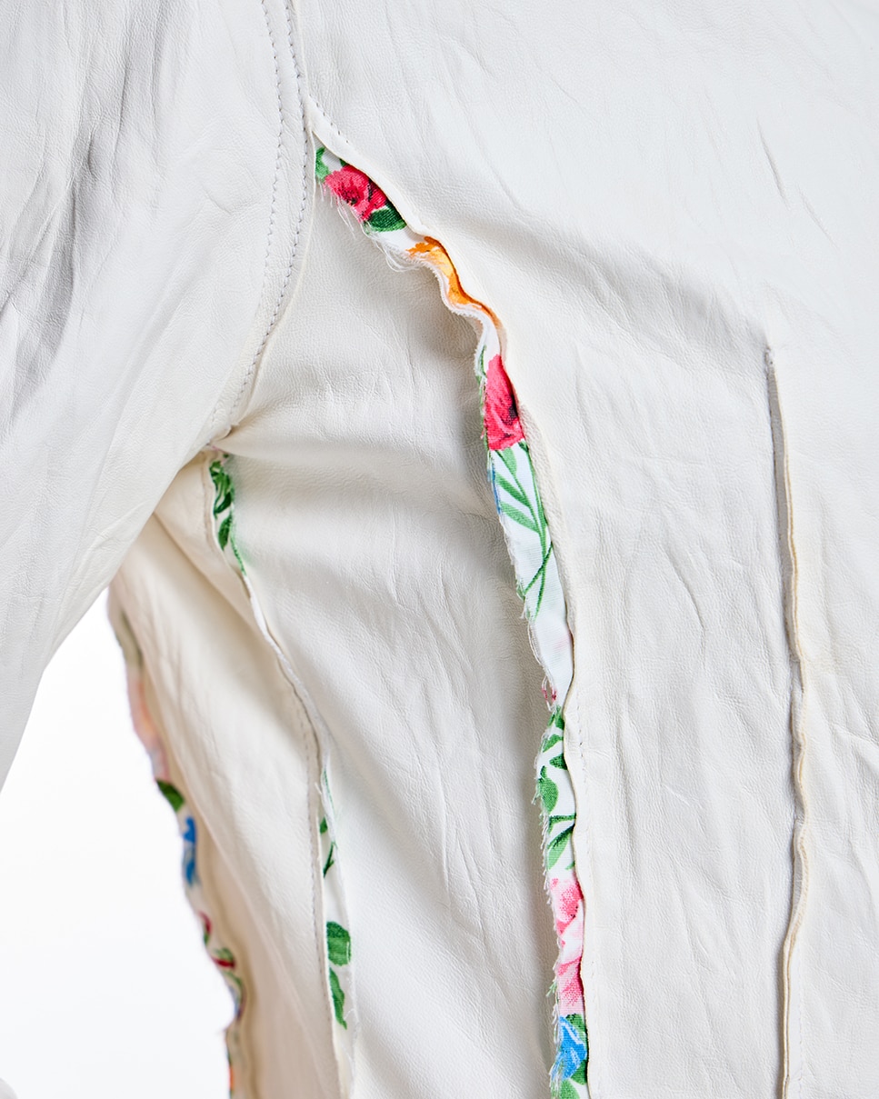 Chaqueta de cuero de mujer con cremallera y ribetes estampados - Maximilian - Blanco Blanco-5