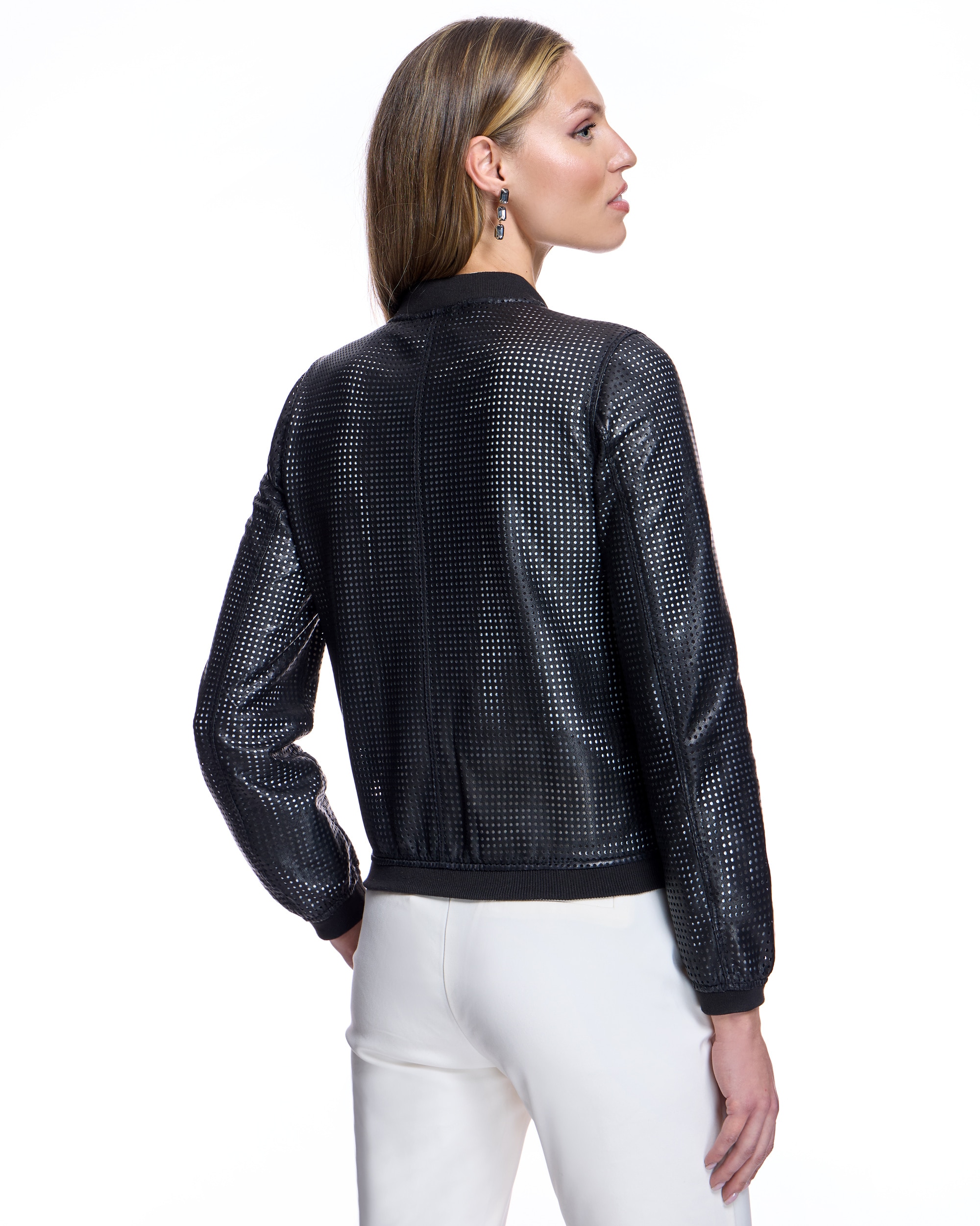 Chaqueta de mujer de cuero troquelado con cremallera - Maximilian - Negro Negro-3