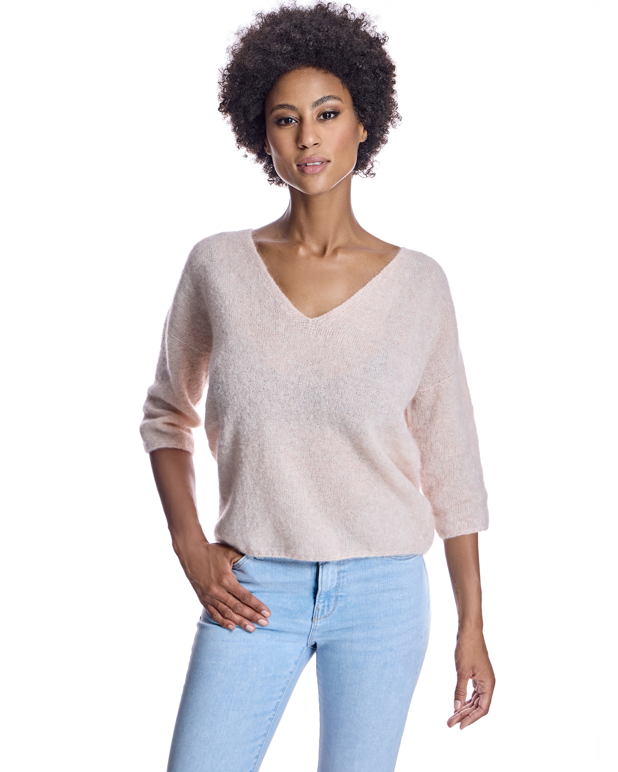 Jersey de mujer con cuello pico y manga francesa - Maximilian - Rosa claro Rosa claro-1