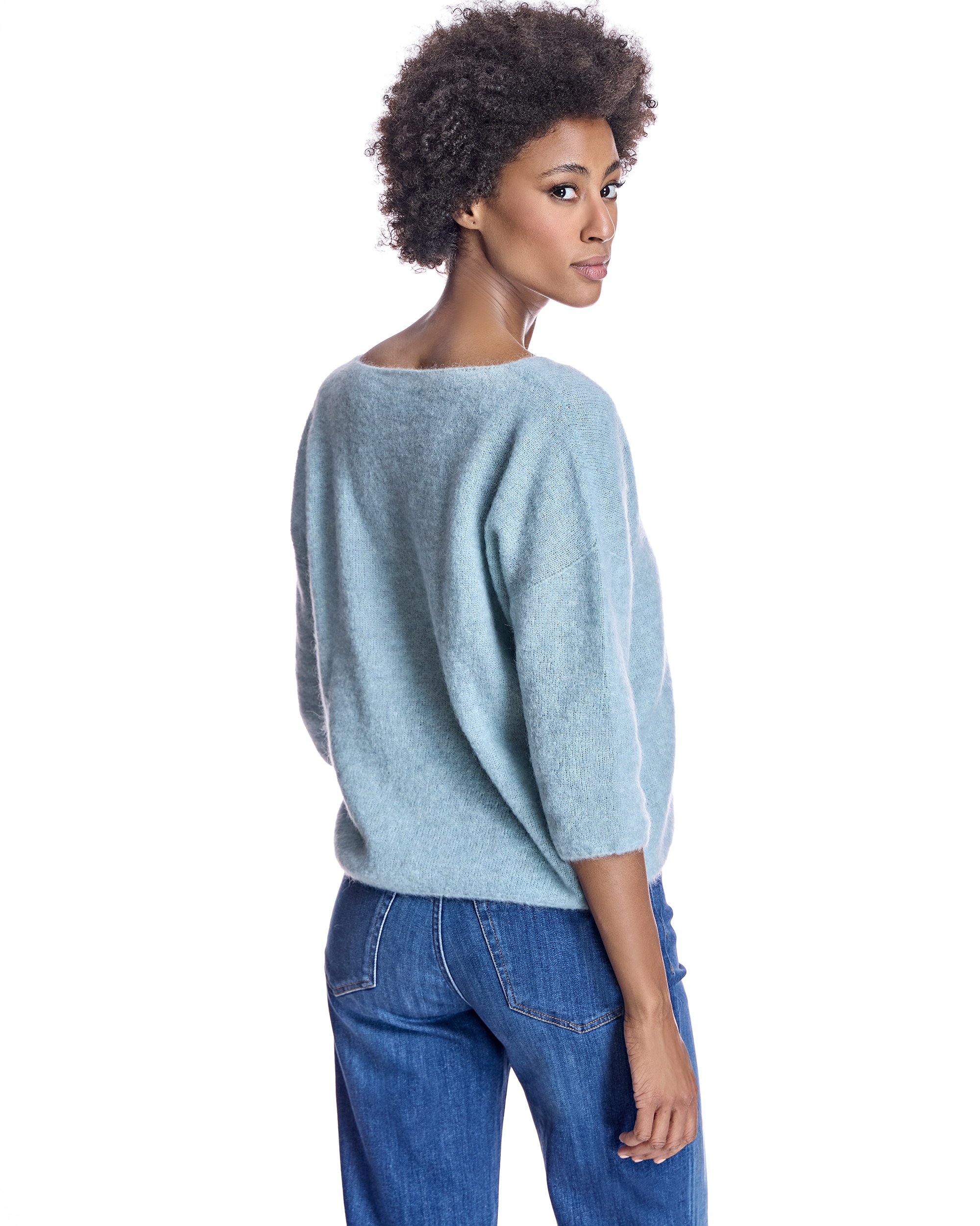 Jersey de mujer con cuello pico y manga francesa - Maximilian - Azul claro Azul claro-2