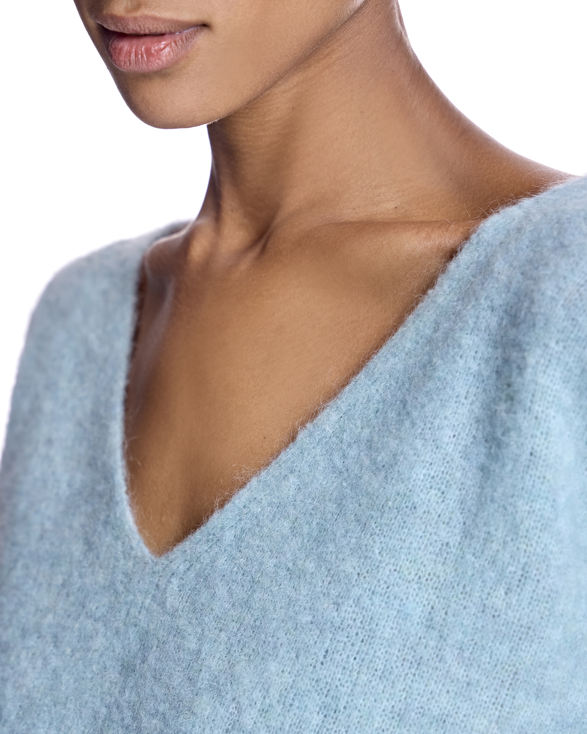 Jersey de mujer con cuello pico y manga francesa - Maximilian - Azul claro Azul claro-3