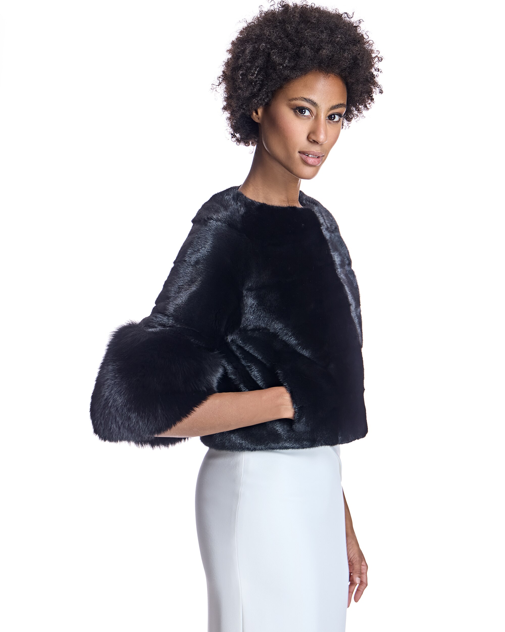 Chaqueta de mujer de pelo de visón con puños de zorro y mangas 3/4 - Maximilian - Negro Negro-2