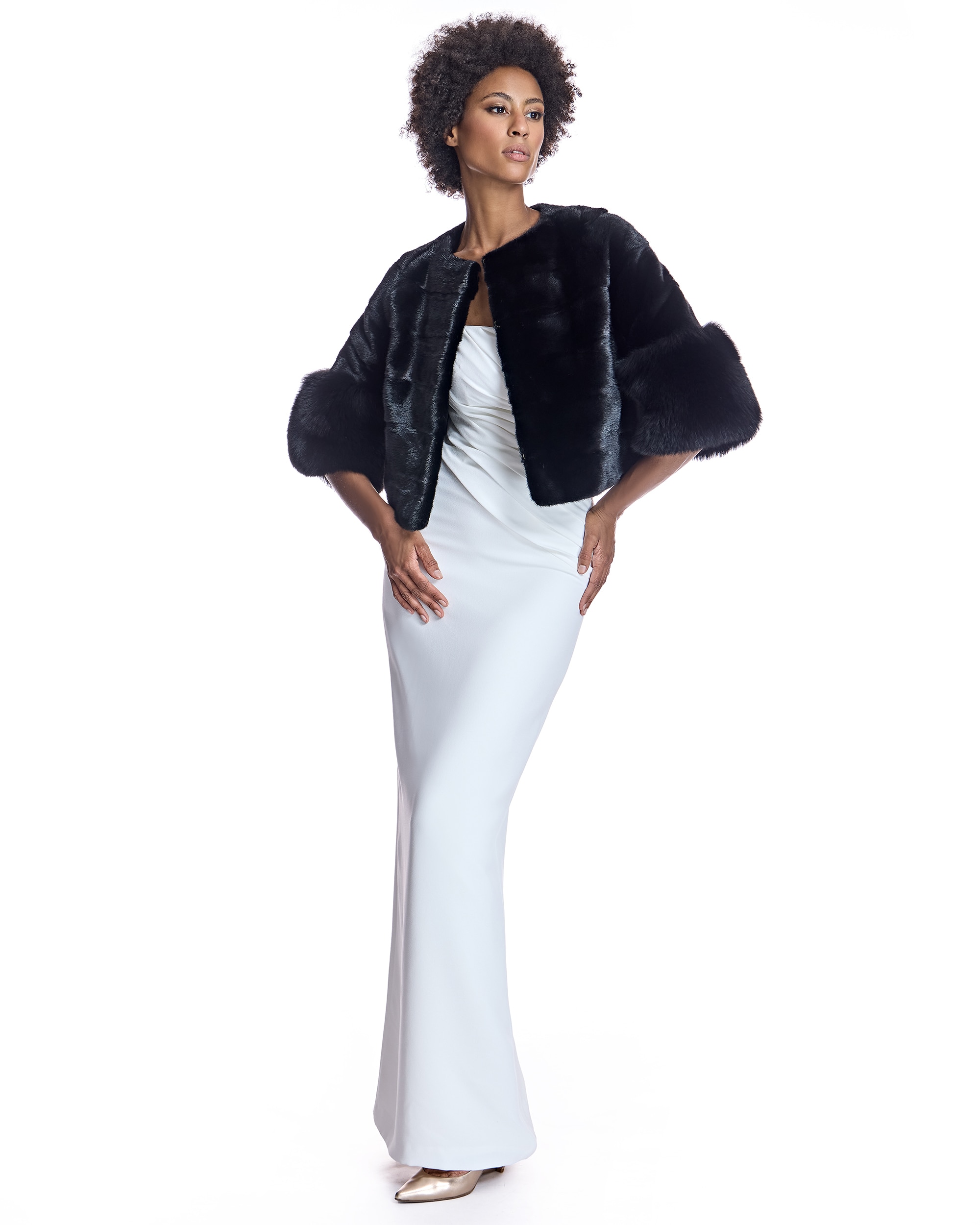 Chaqueta de mujer de pelo de visón con puños de zorro y mangas 3/4 - Maximilian - Negro Negro-4