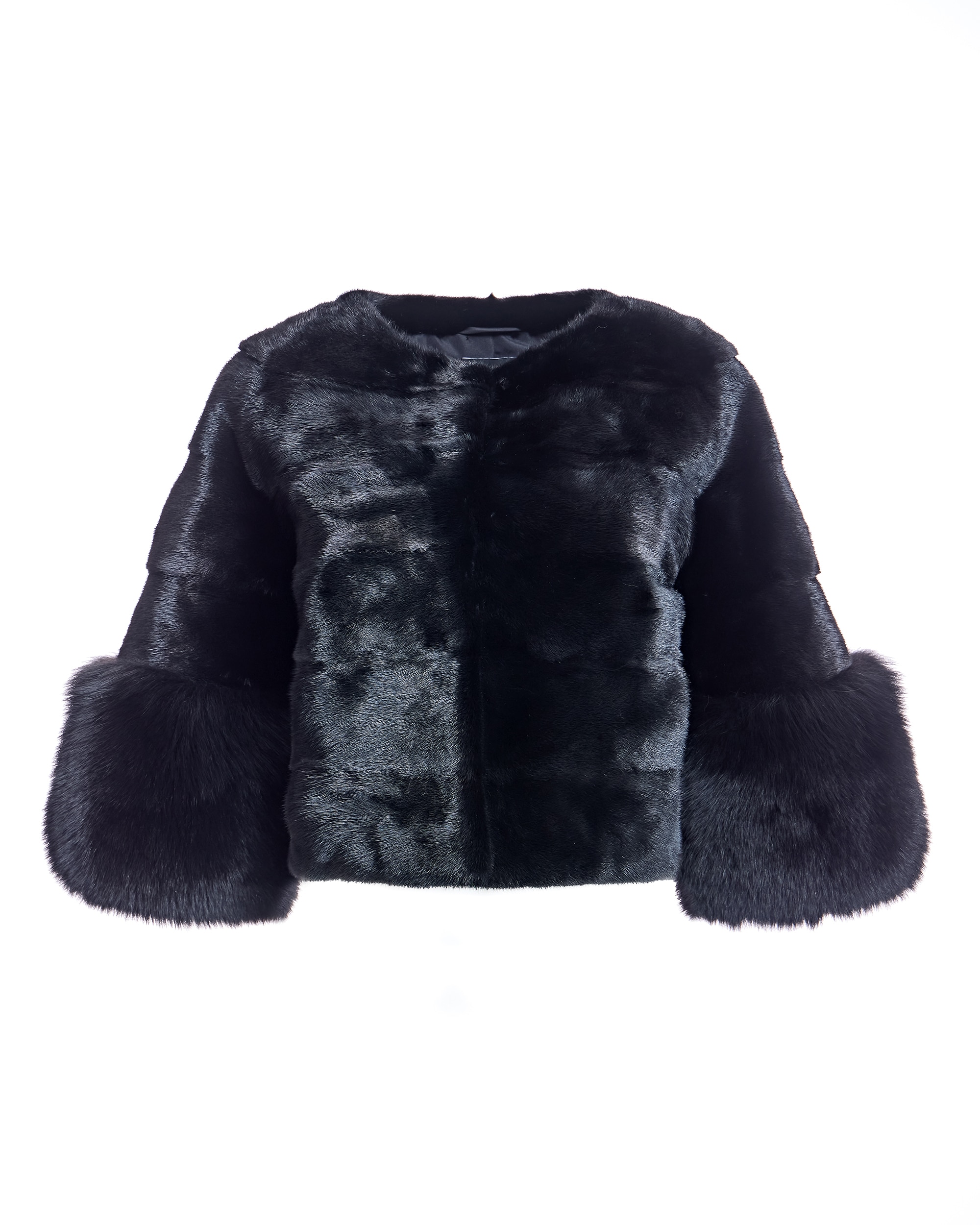 Chaqueta de mujer de pelo de visón con puños de zorro y mangas 3/4 - Maximilian - Negro Negro-6