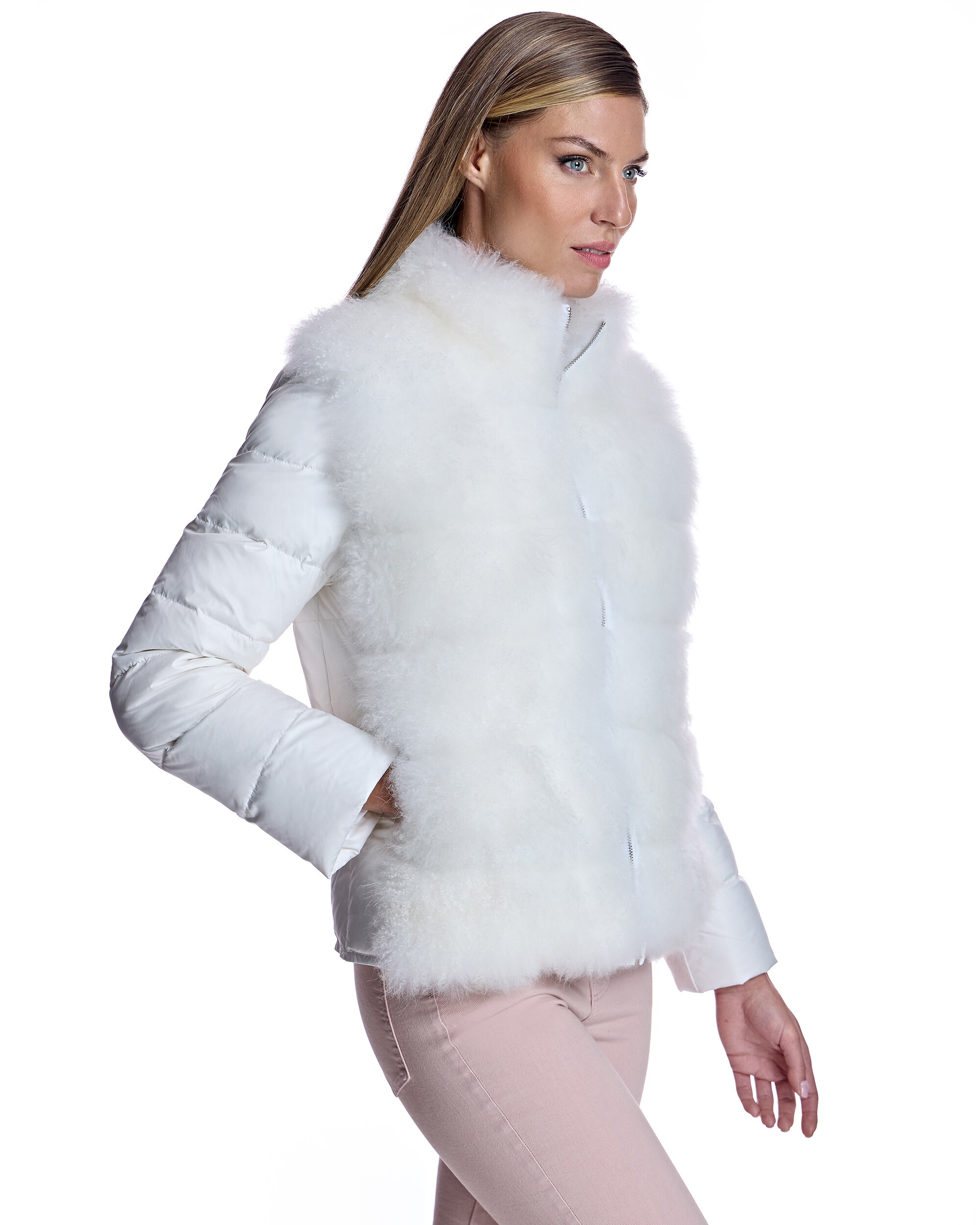 Plumífero de mujer de pelo de cabra de cachemira con cremallera - Maximilian - Blanco Blanco-2
