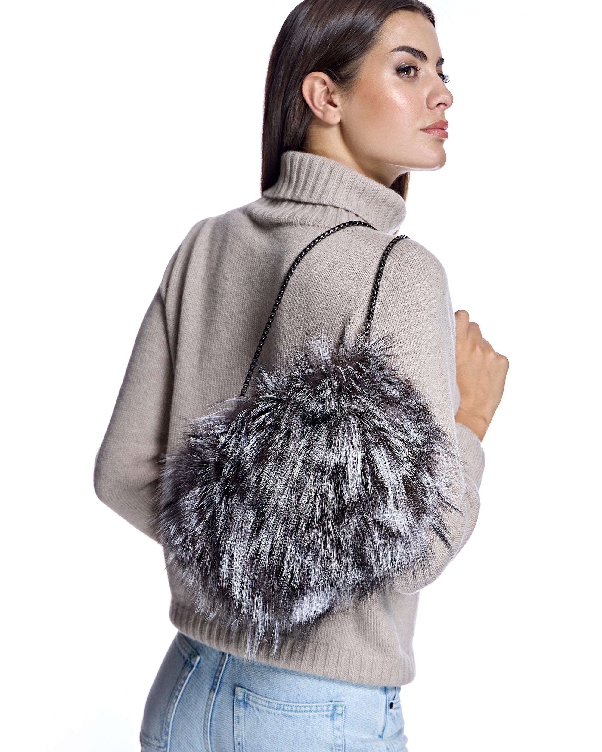 Bolso de fiesta de pelo de zorro, en color natural - Maximilian - Gris Gris-3