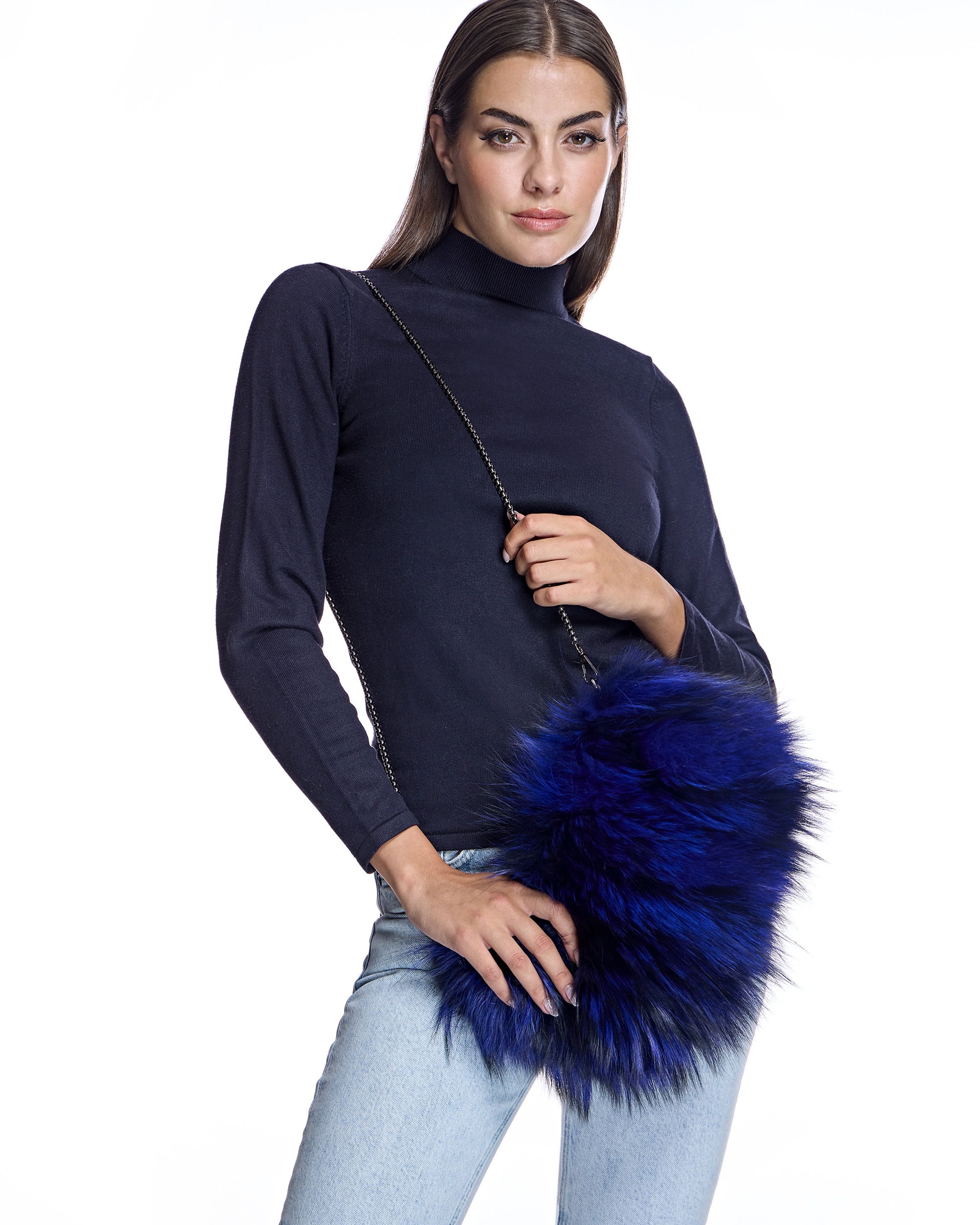 Bolso de fiesta de pelo de zorro, en color - Maximilian - Azul Azul-3