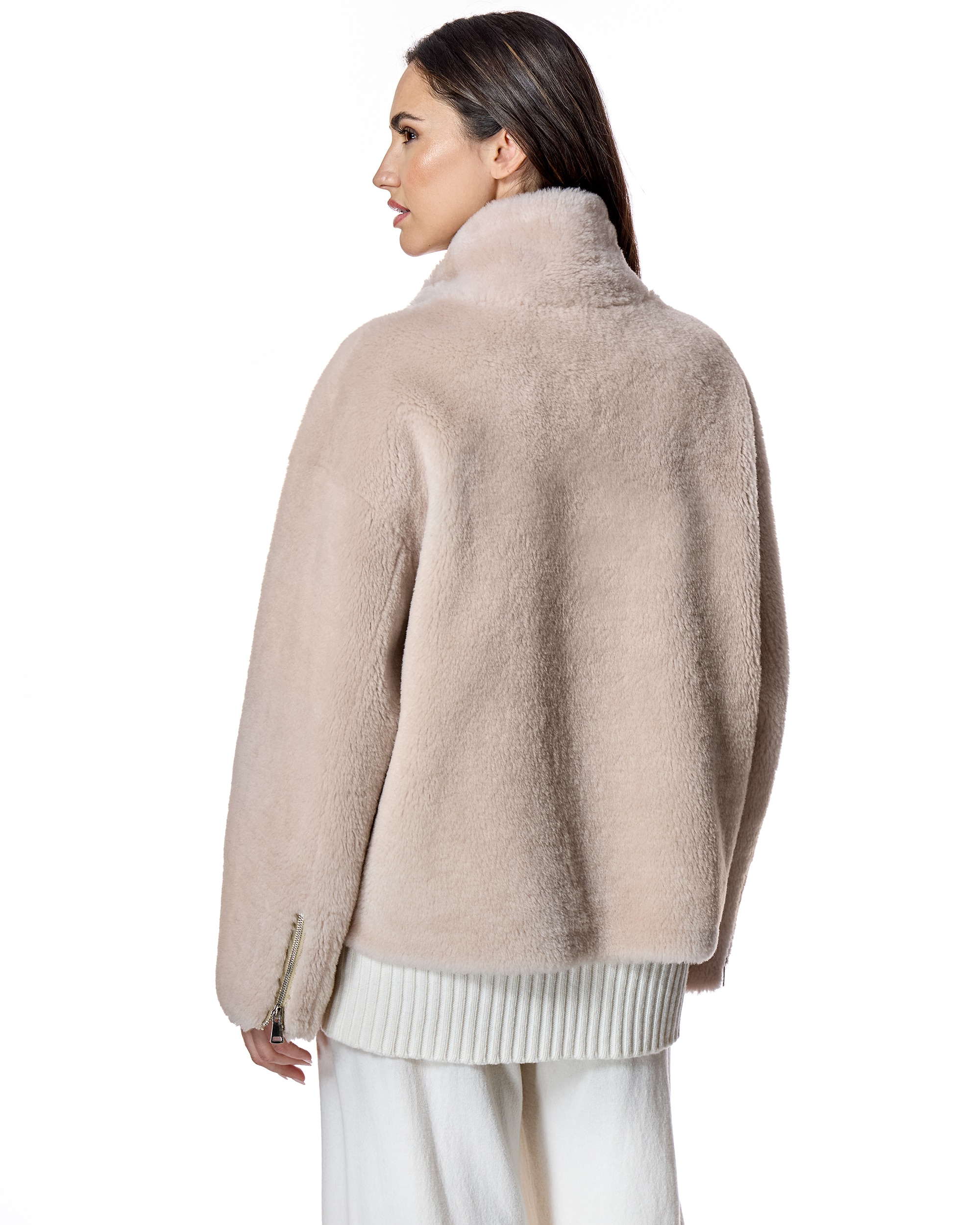 Chaqueta de mujer de lana de cordero con cuello camisero y bolsillos - Maximilian - Beige Beige-3