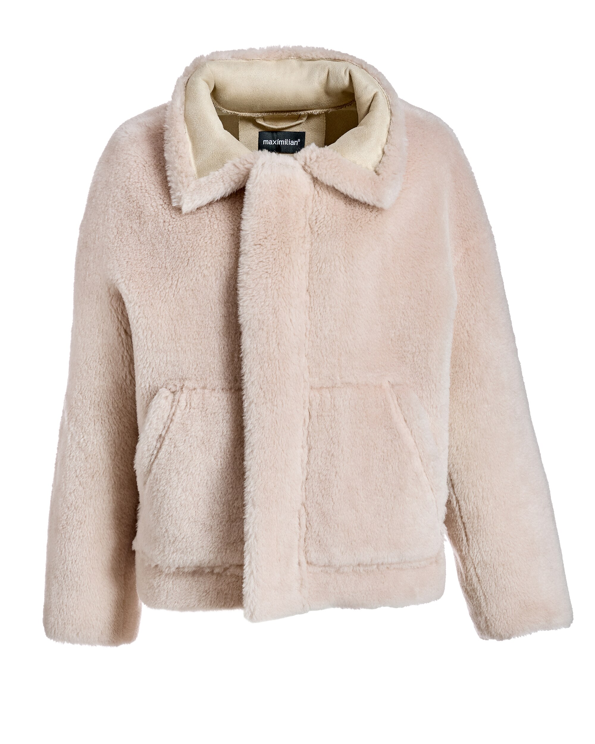 Chaqueta de mujer de lana de cordero con cuello camisero y bolsillos - Maximilian - Beige Beige-6