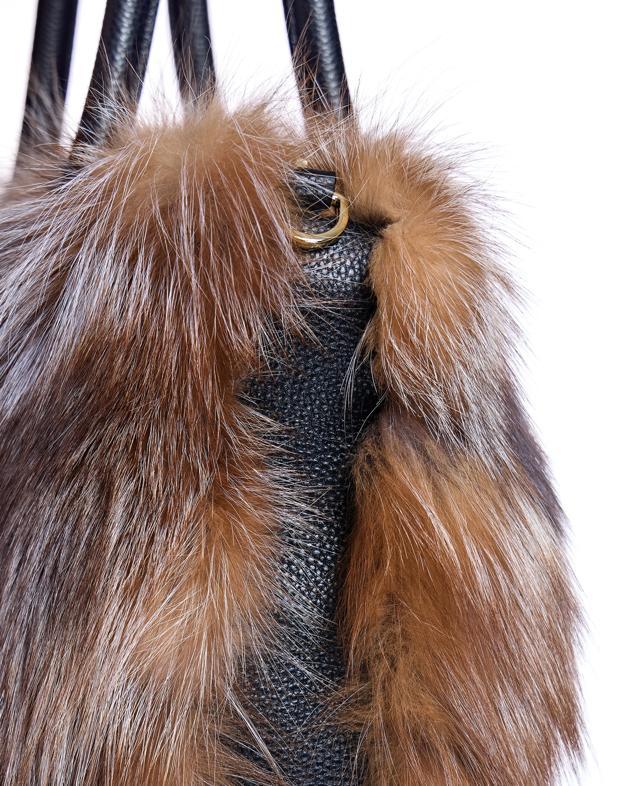 Bolso de mano de pelo de zorro con asa de cuero en color - Maximilian - Marrón Marrón-2