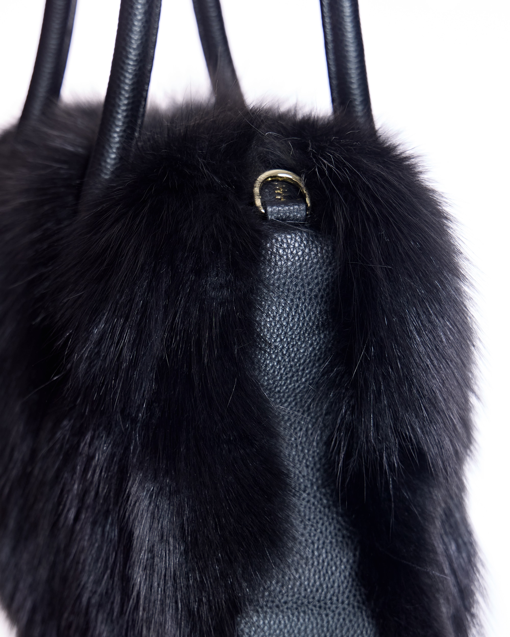 Bolso de mano de pelo de zorro con asa de cuero en color - Maximilian - Negro Negro-2