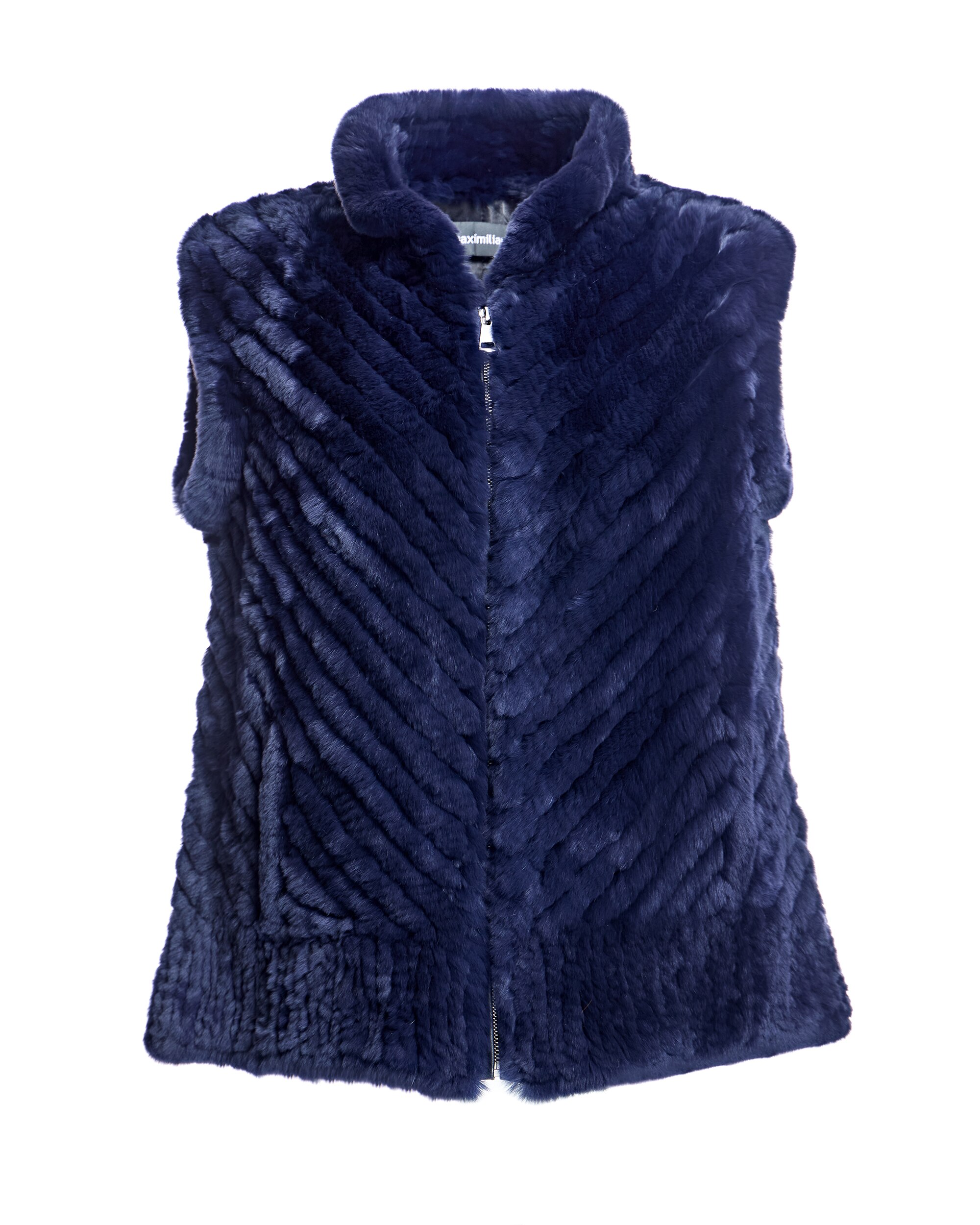 Chaleco de mujer de pelo de rex tricotado con cremallera - Maximilian - Azul marino Azul marino-6