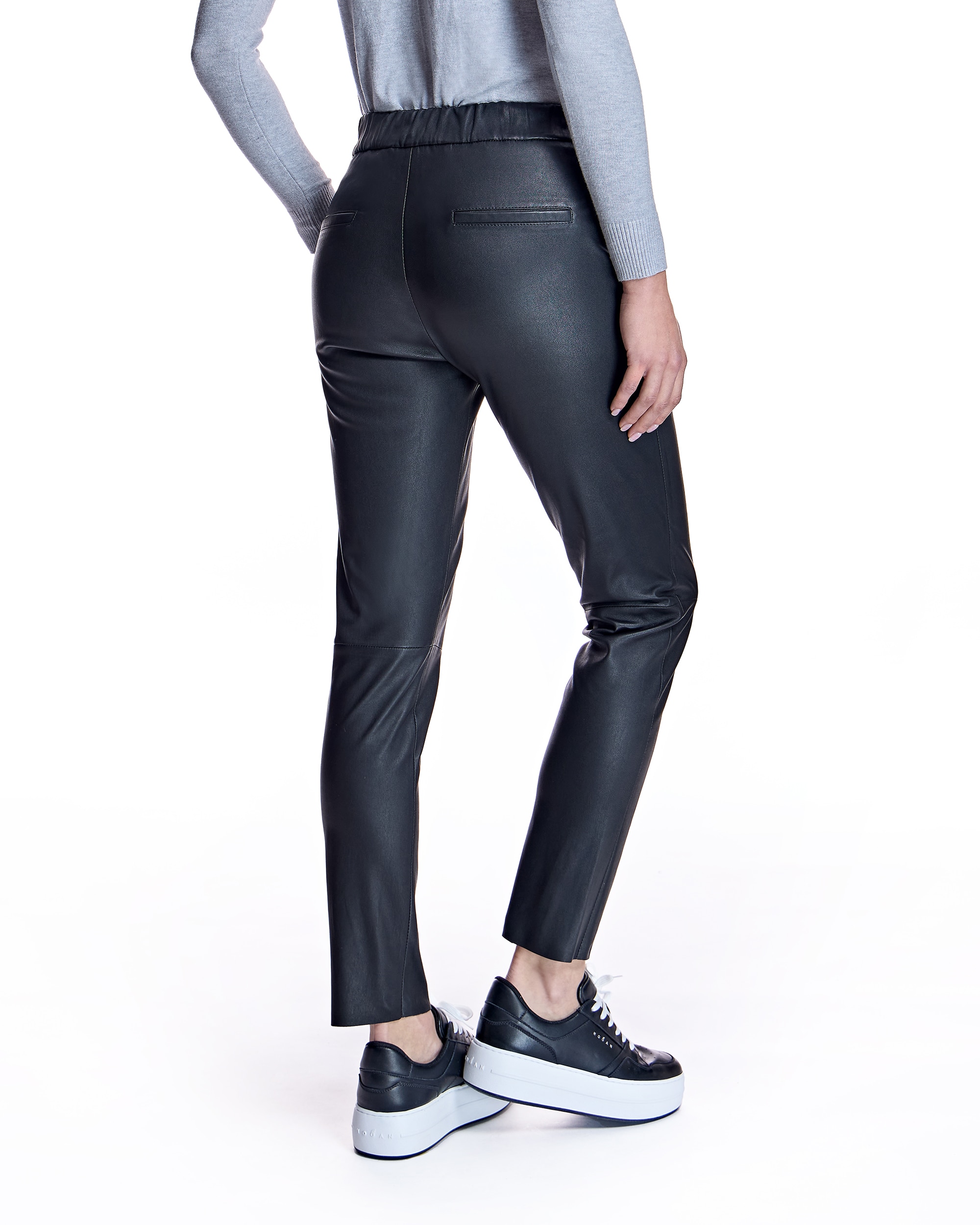 Pantalón de piel de mujer con cintura ajustable - Maximilian - Negro Negro-2