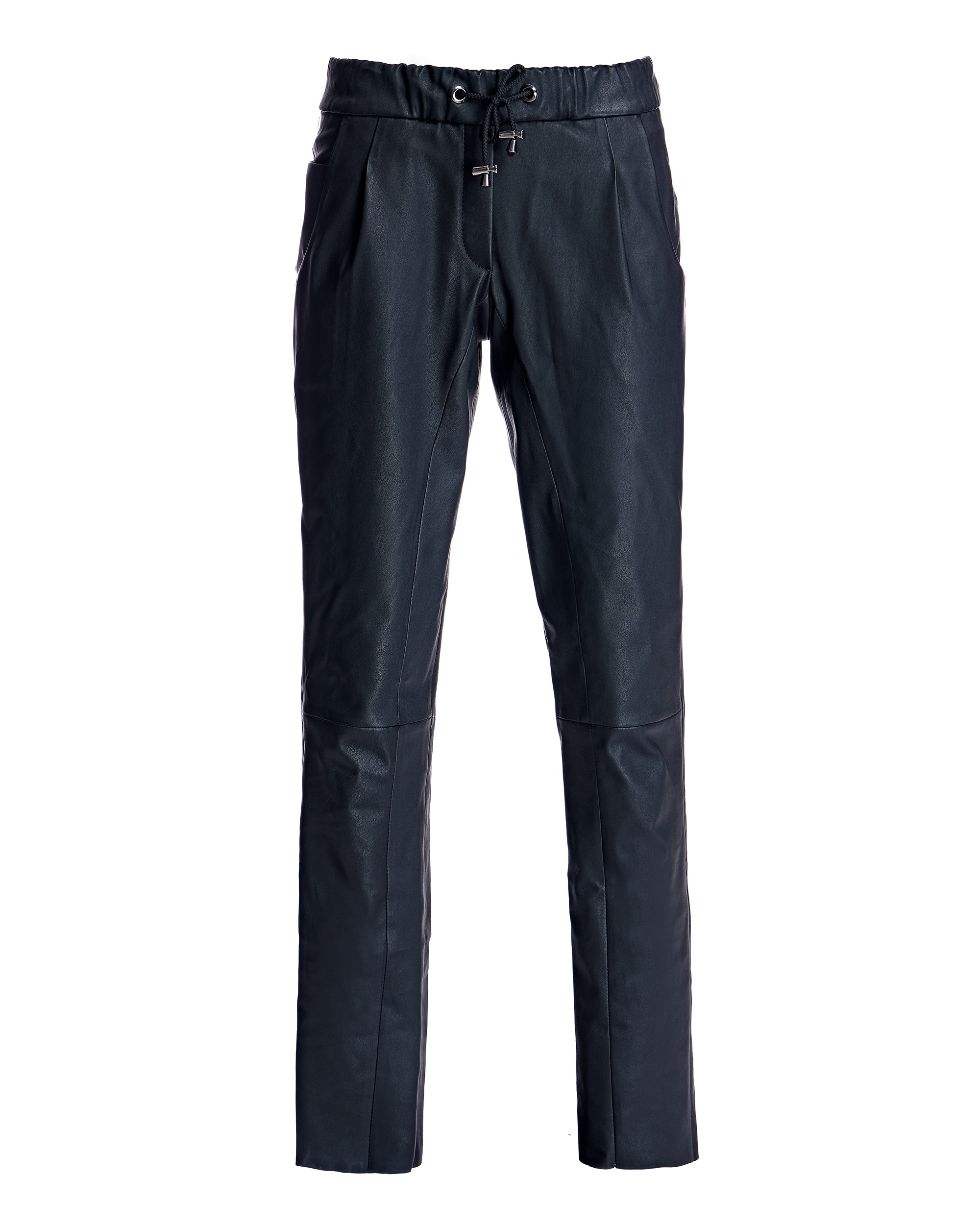 Pantalón de piel de mujer con cintura ajustable - Maximilian - Negro Negro-4