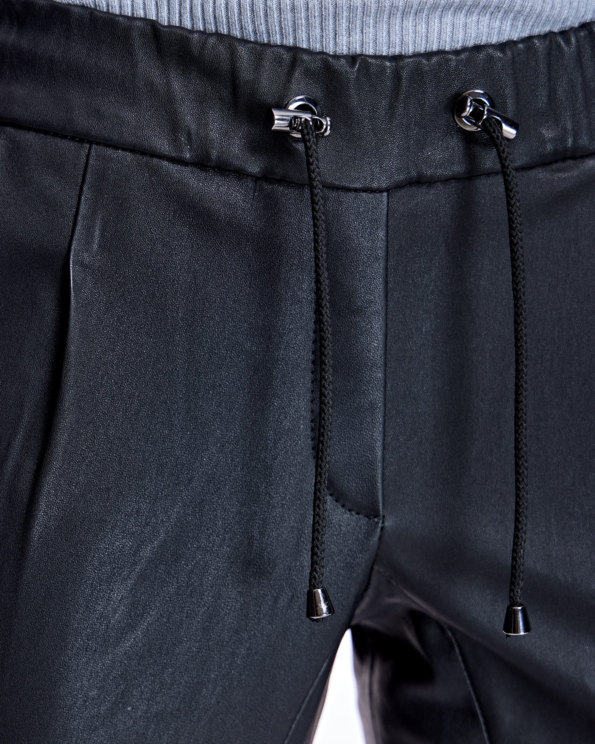 Pantalón de piel de mujer con cintura ajustable - Maximilian - Negro Negro-3