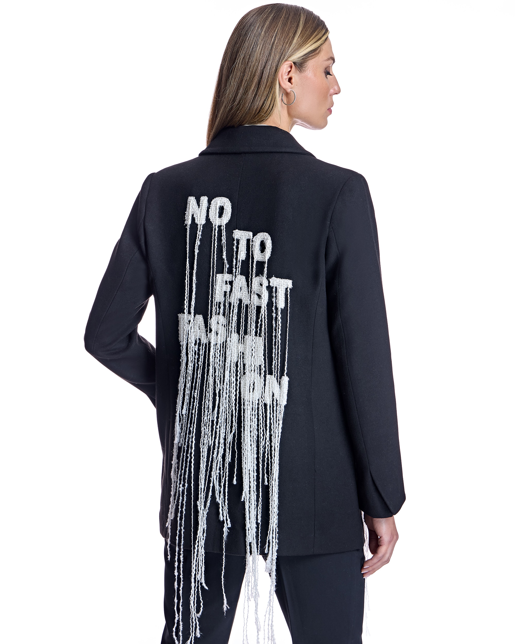 Blazer de mujer de lana con caracteres bordados deshilachados - Maximilian - Negro Negro-3