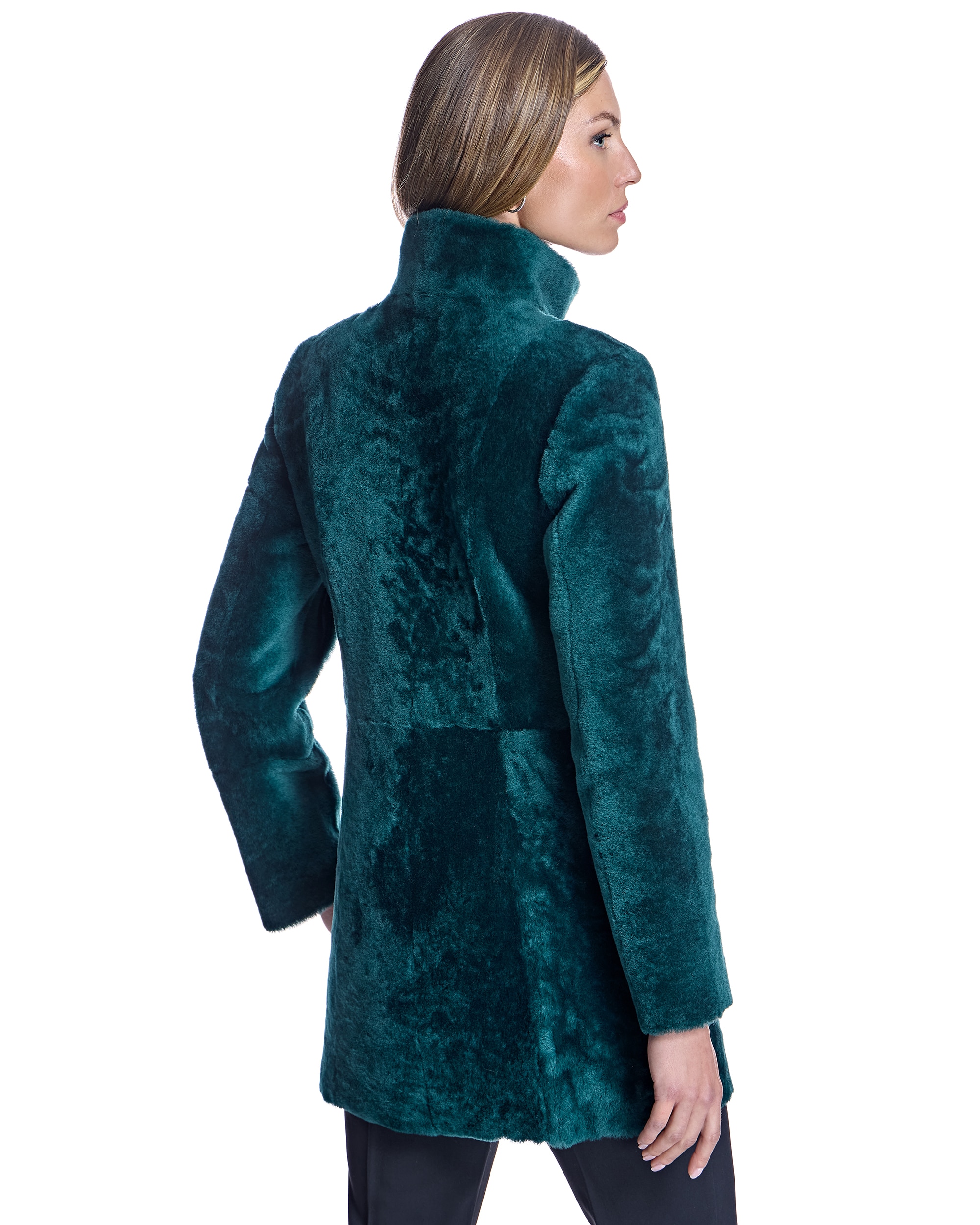 Abrigo de pelo de mujer reversible de cordero con cremallera - Maximilian - Verde oscuro Verde oscuro-3