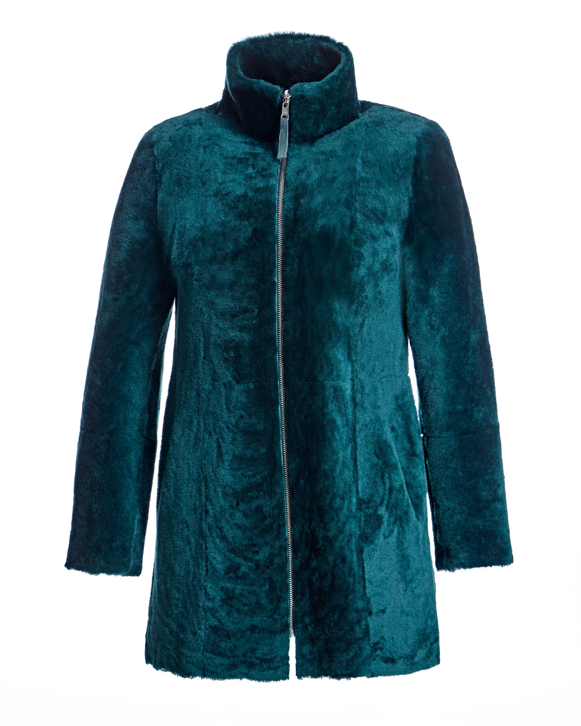 Abrigo de pelo de mujer reversible de cordero con cremallera - Maximilian - Verde oscuro Verde oscuro-7