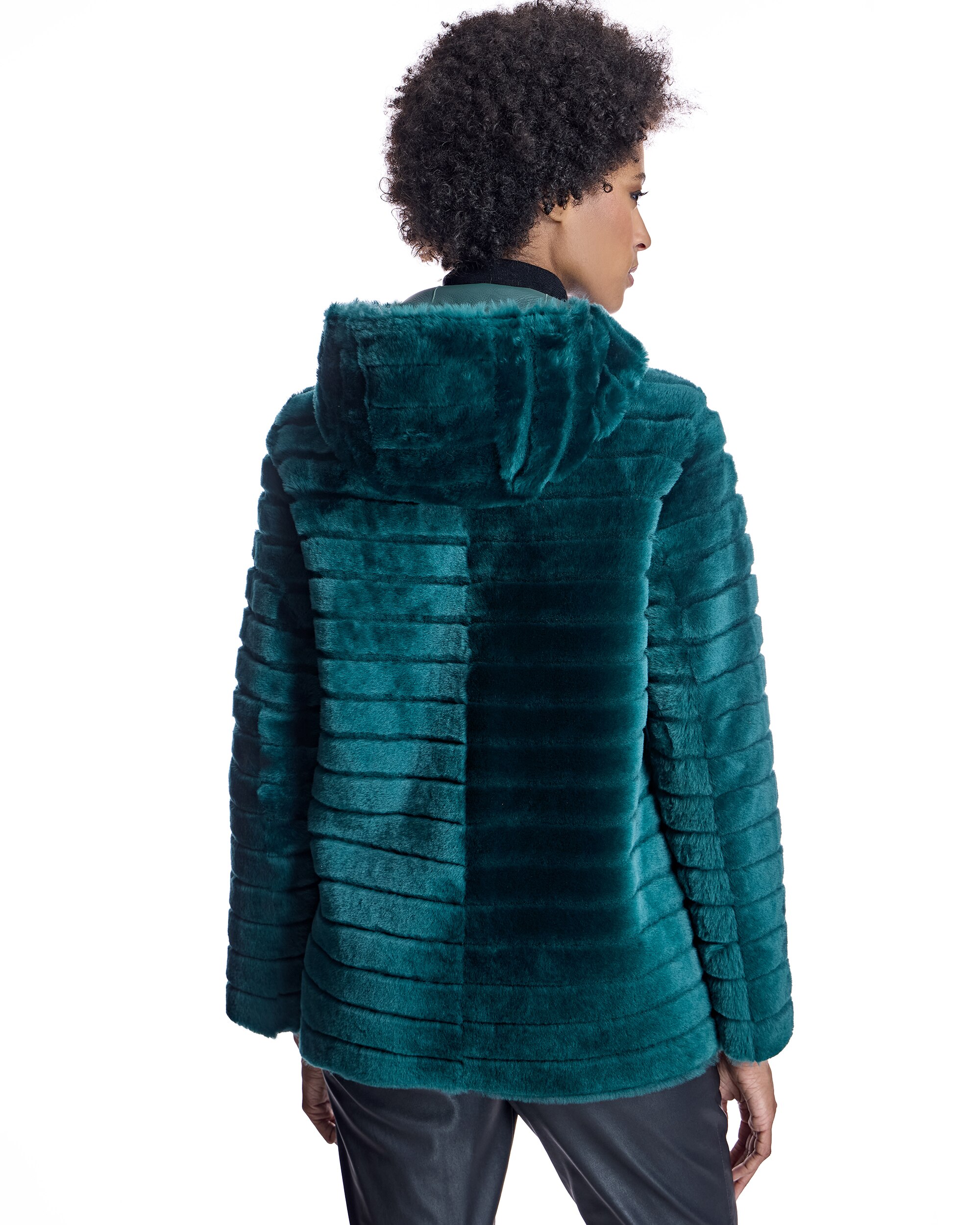 Abrigo de pelo de mujer reversible de cordero con capucha - Maximilian - Verde oscuro Verde oscuro-3