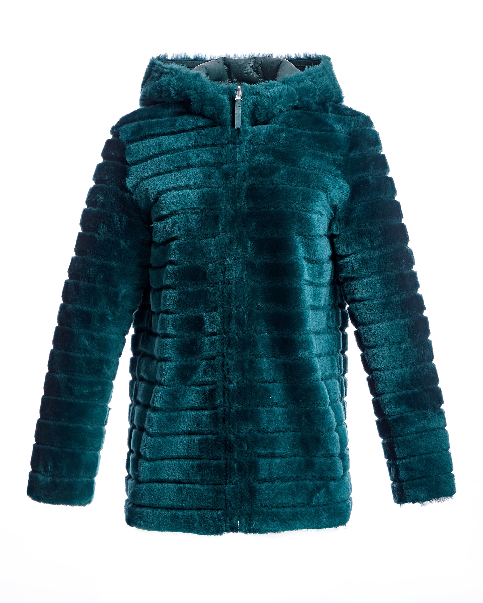 Abrigo de pelo de mujer reversible de cordero con capucha - Maximilian - Verde oscuro Verde oscuro-7