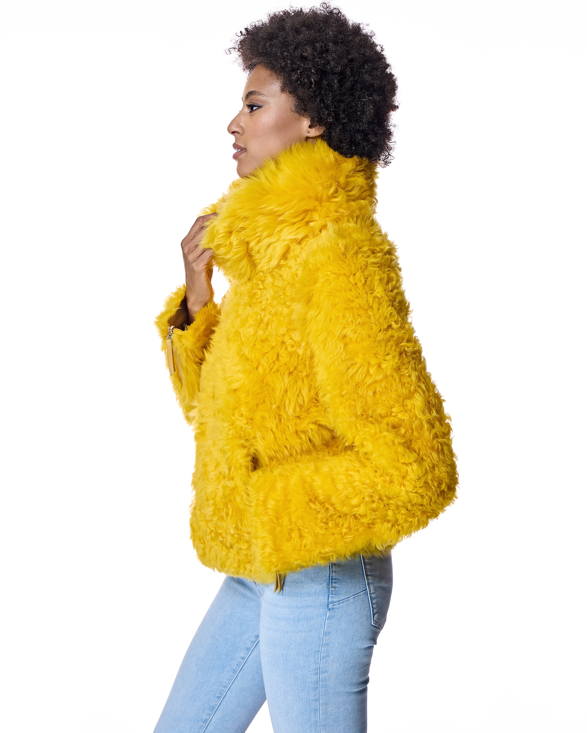 Chaqueta de pelo de mujer de cordero reversible - Maximilian - Amarillo Amarillo-2