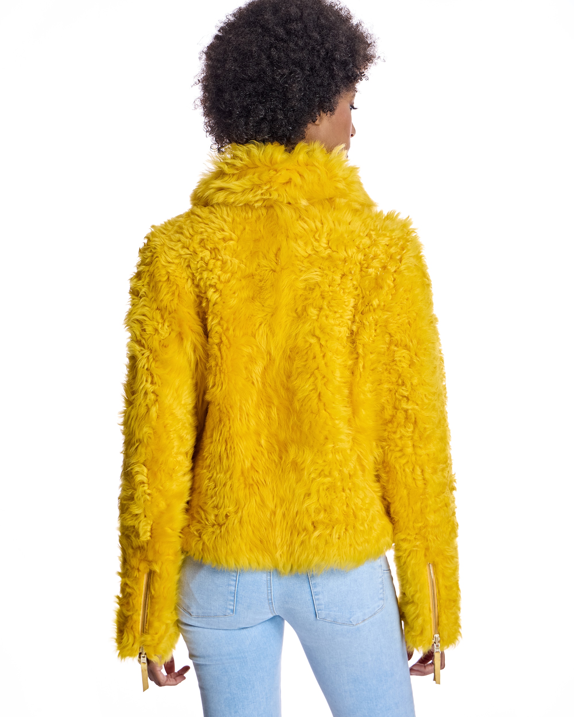 Chaqueta de pelo de mujer de cordero reversible - Maximilian - Amarillo Amarillo-3