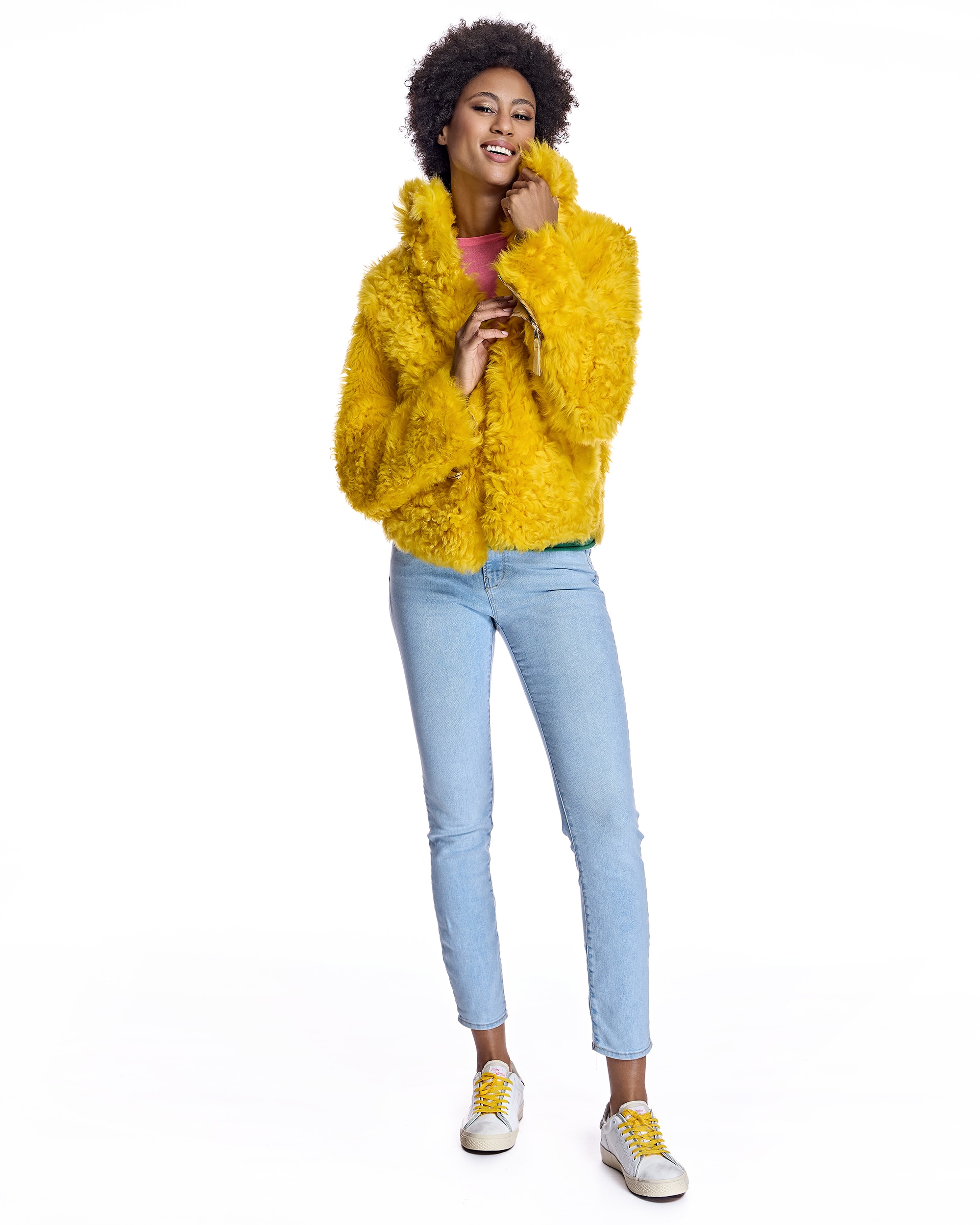 Chaqueta de pelo de mujer de cordero reversible - Maximilian - Amarillo Amarillo-4