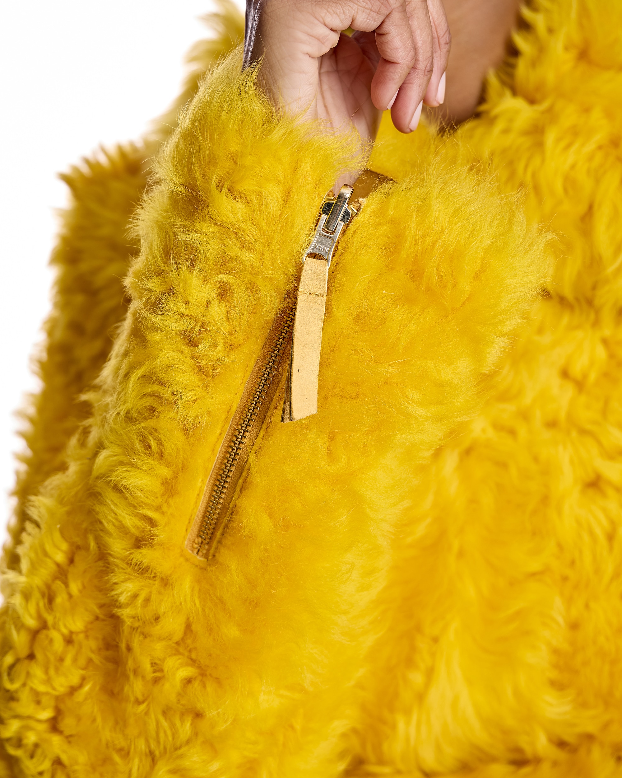 Chaqueta de pelo de mujer de cordero reversible - Maximilian - Amarillo Amarillo-5
