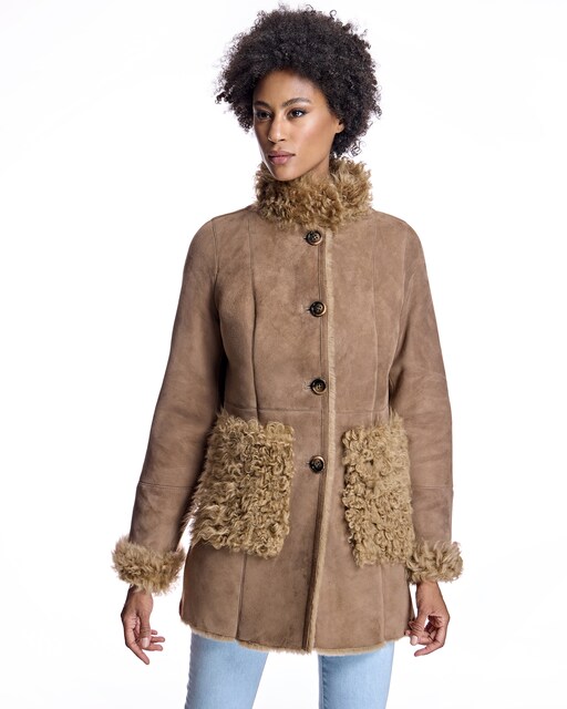 Imagen 0 de Chaquetón de pelo de mujer de cordero curly con bolsillos
