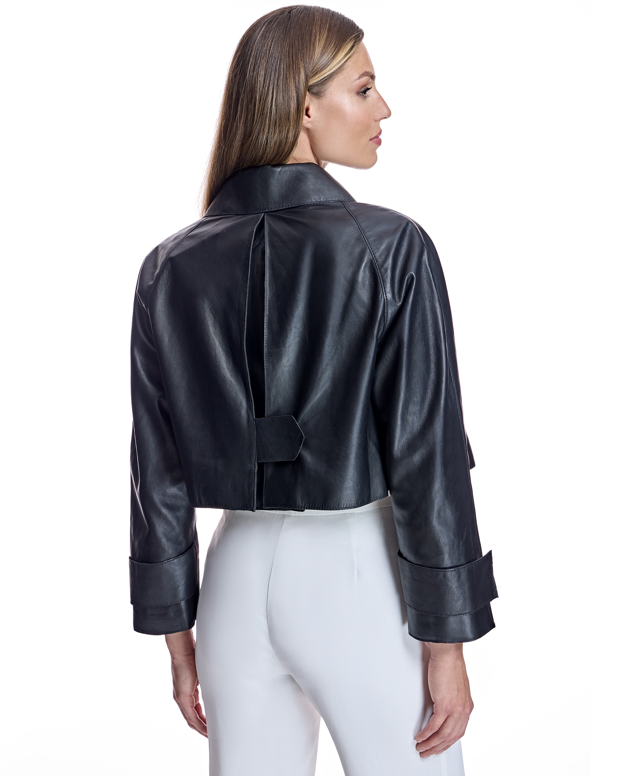 Cazadora de mujer de piel con solapas decorativas - Maximilian - Negro Negro-3