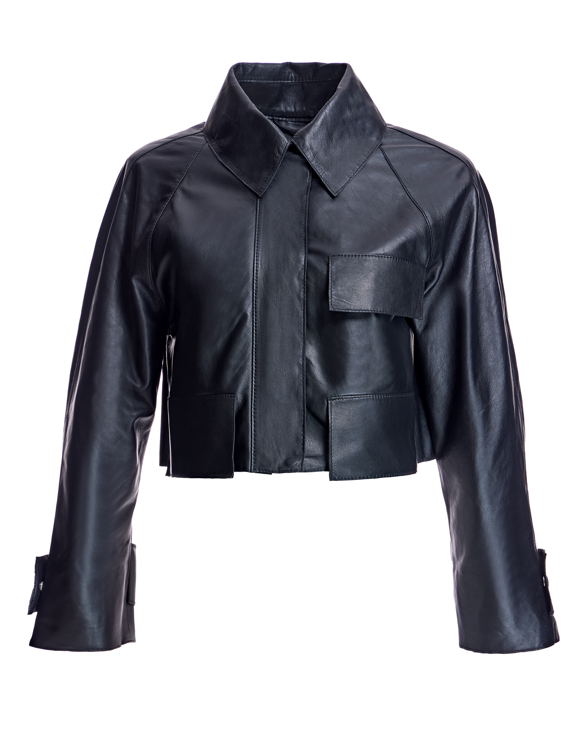 Cazadora de mujer de piel con solapas decorativas - Maximilian - Negro Negro-6
