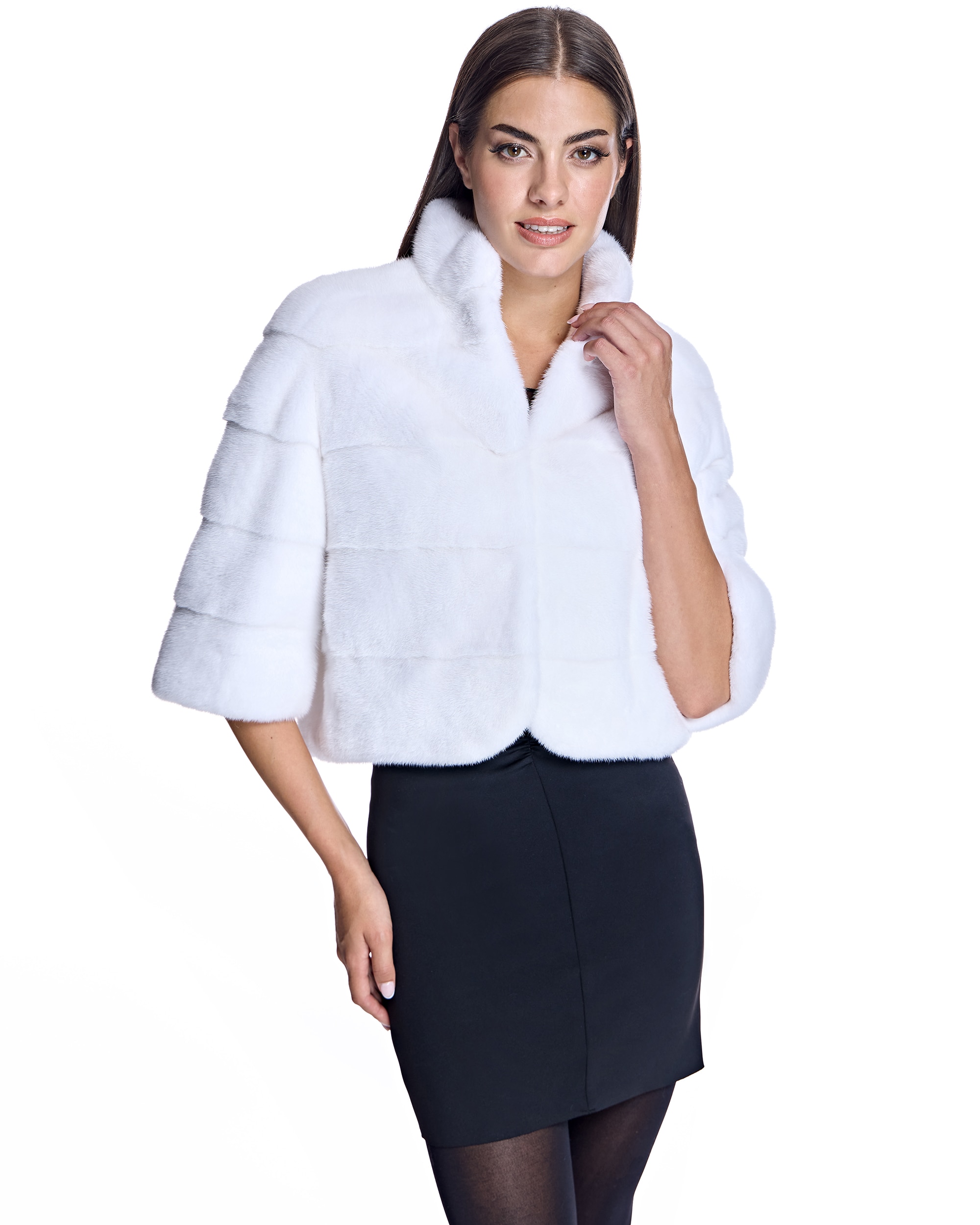 Bolero de mujer de pelo de visón en horizontal con manga francesa - Maximilian - Blanco Blanco-1