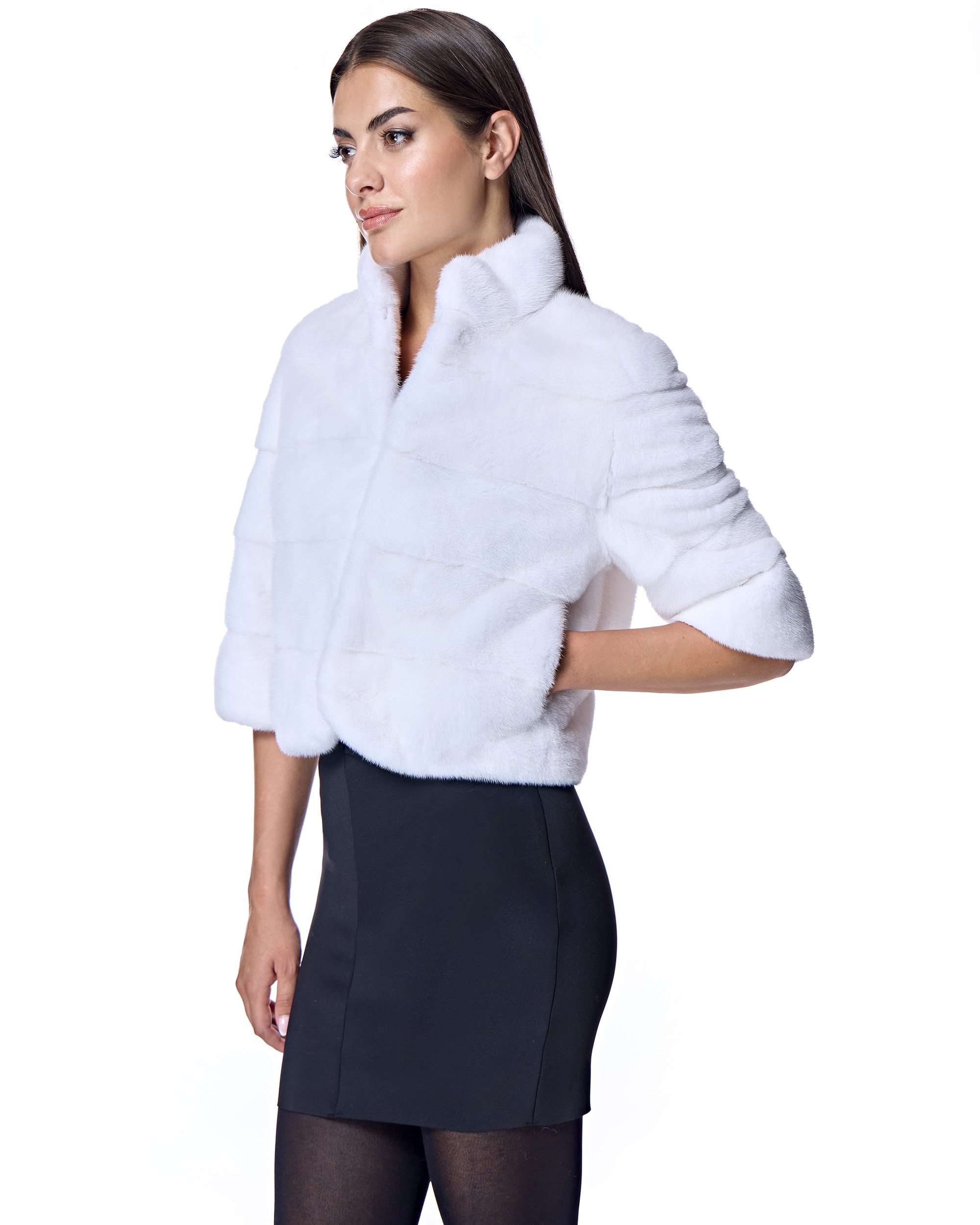 Bolero de mujer de pelo de visón en horizontal con manga francesa - Maximilian - Blanco Blanco-2