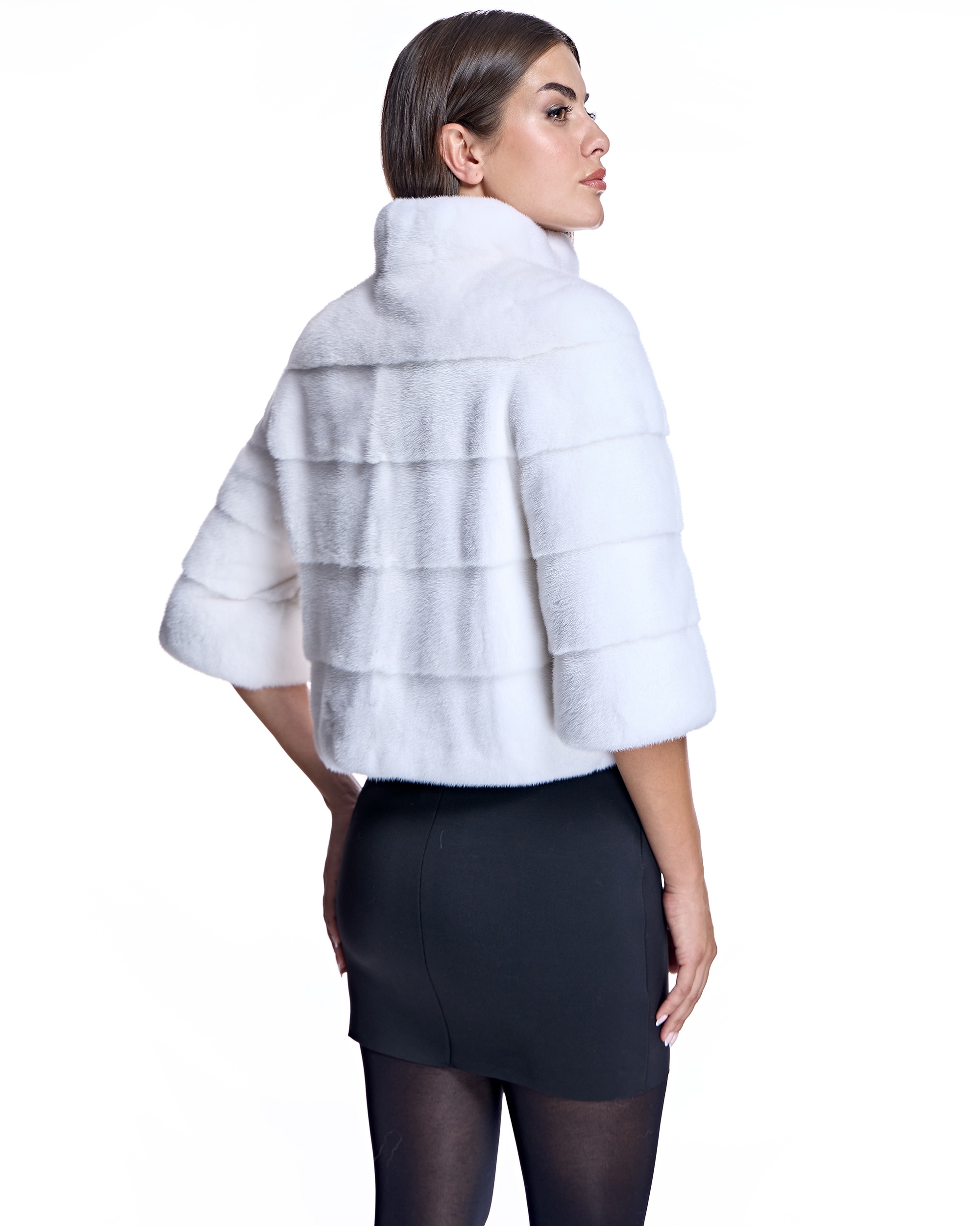 Bolero de mujer de pelo de visón en horizontal con manga francesa - Maximilian - Blanco Blanco-3