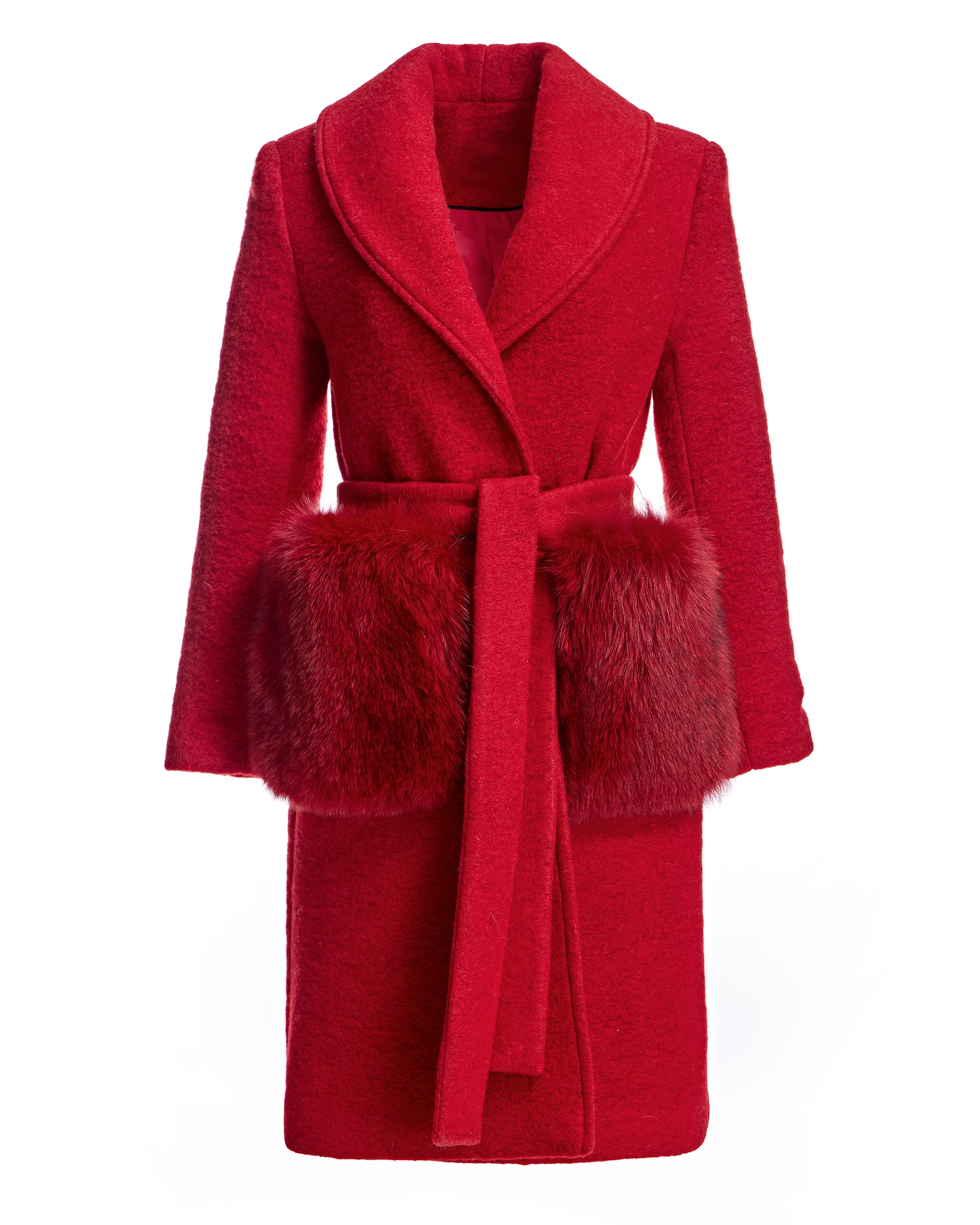 Abrigo de mujer de lana con cuello esmoquin y bolsillos plaqué - Maximilian - Rojo Rojo-5