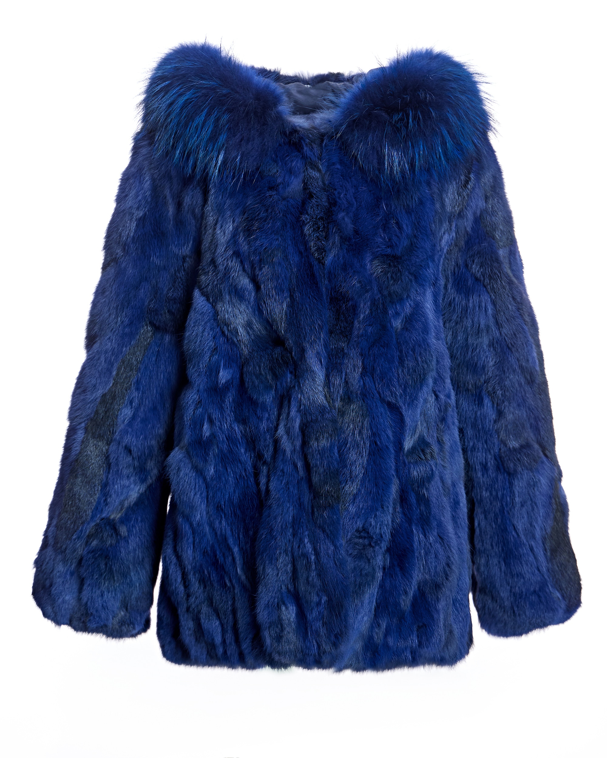 Chaqueta de mujer de pelo de conejo con capucha ribeteada en raccoon - Maximilian - Azul marino Azul marino-6