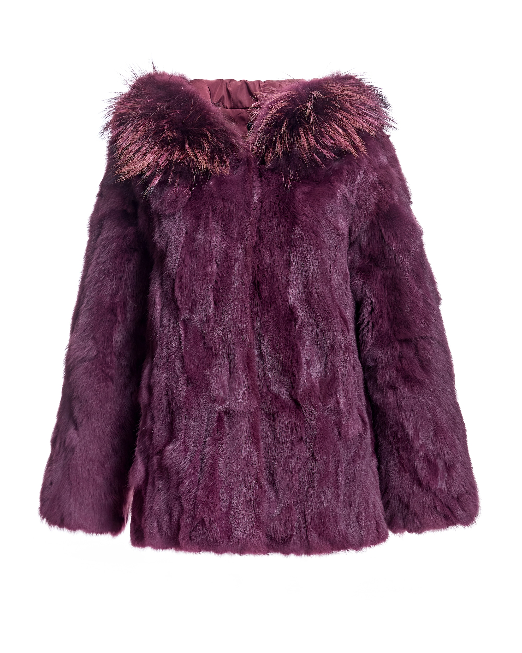 Chaqueta de mujer de pelo de conejo con capucha ribeteada en raccoon - Maximilian - Purpura Purpura-6