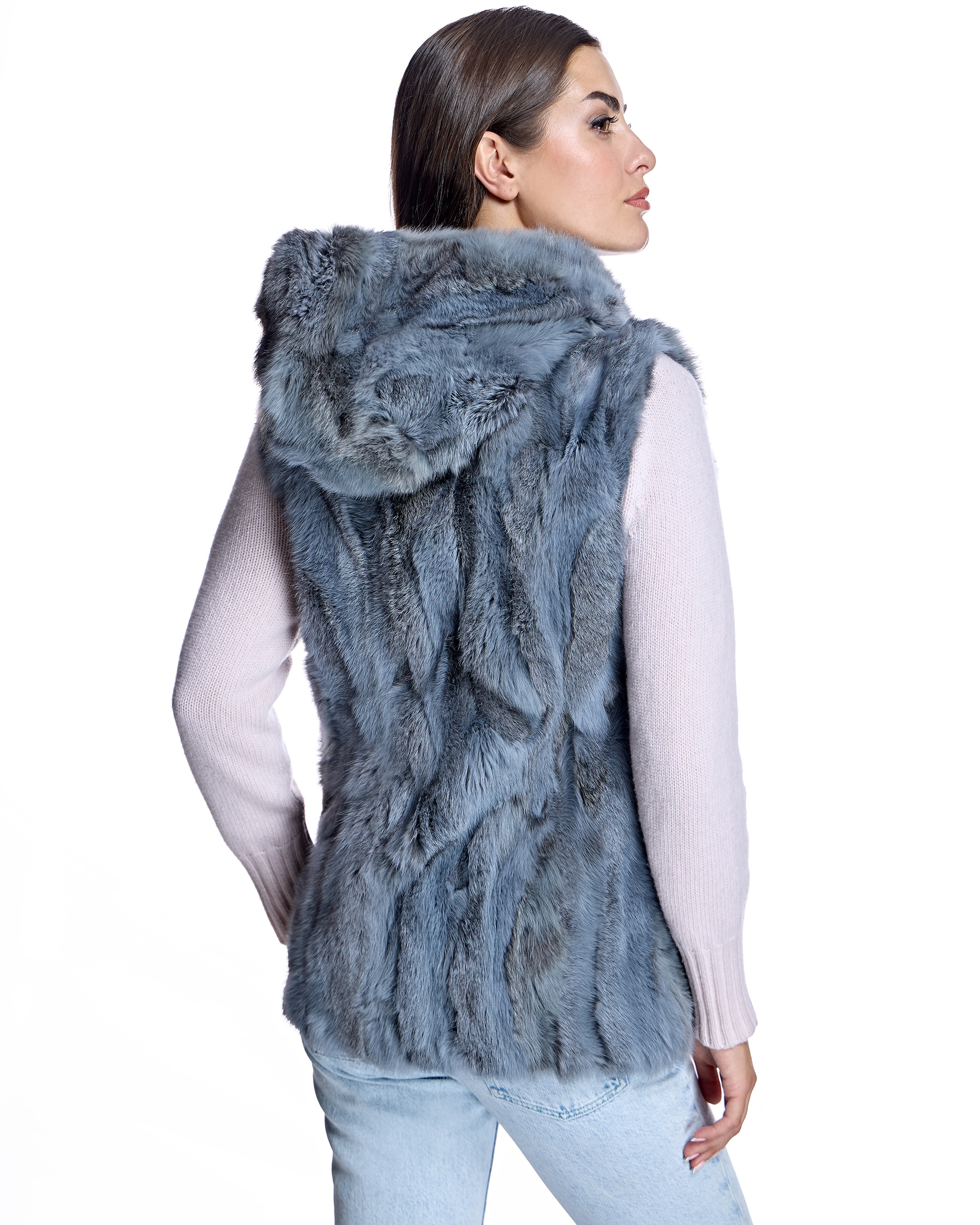Chaleco de pelo de mujer de conejo con cremallera - Maximilian - Azul claro Azul claro-3