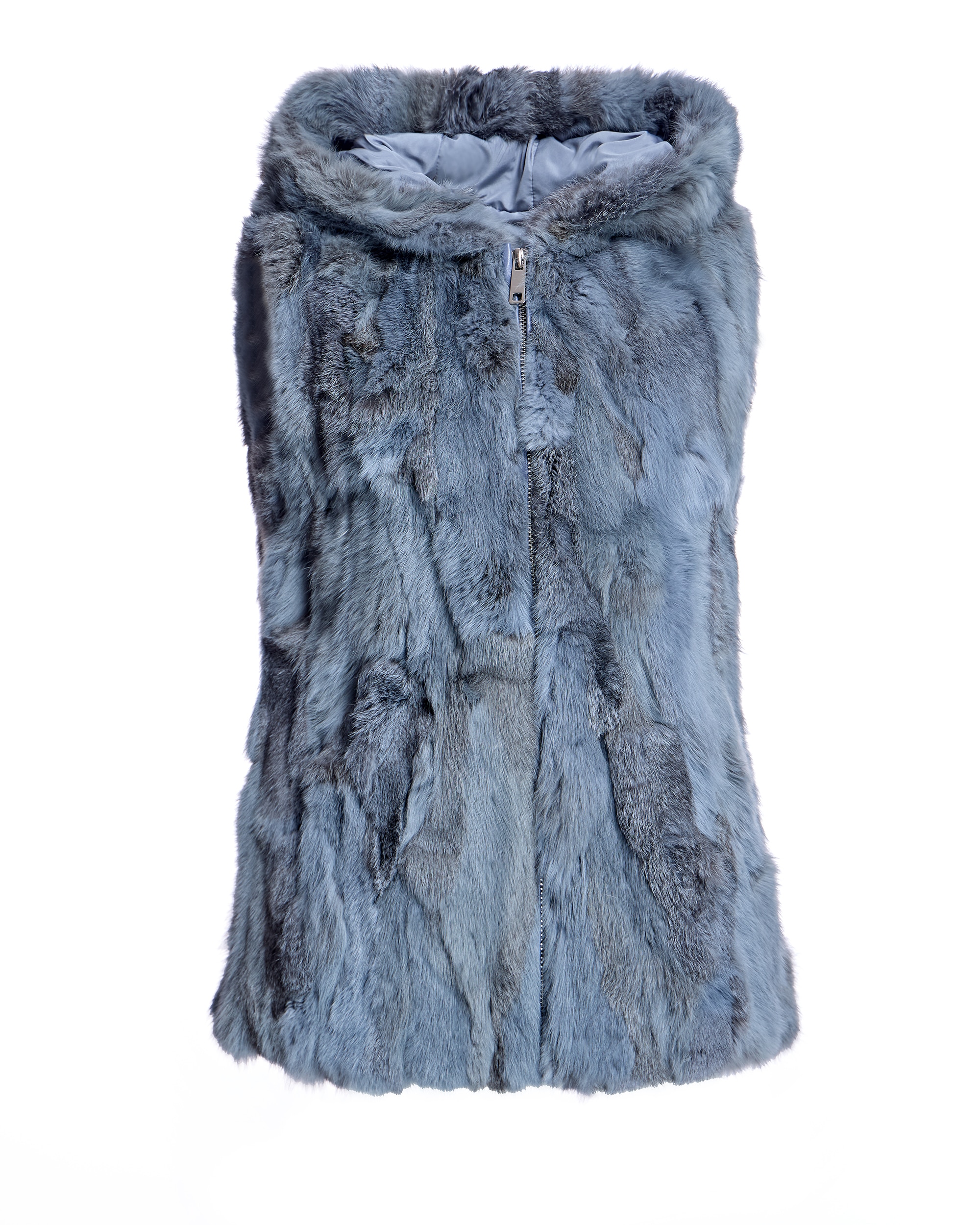 Chaleco de pelo de mujer de conejo con cremallera - Maximilian - Azul claro Azul claro-6