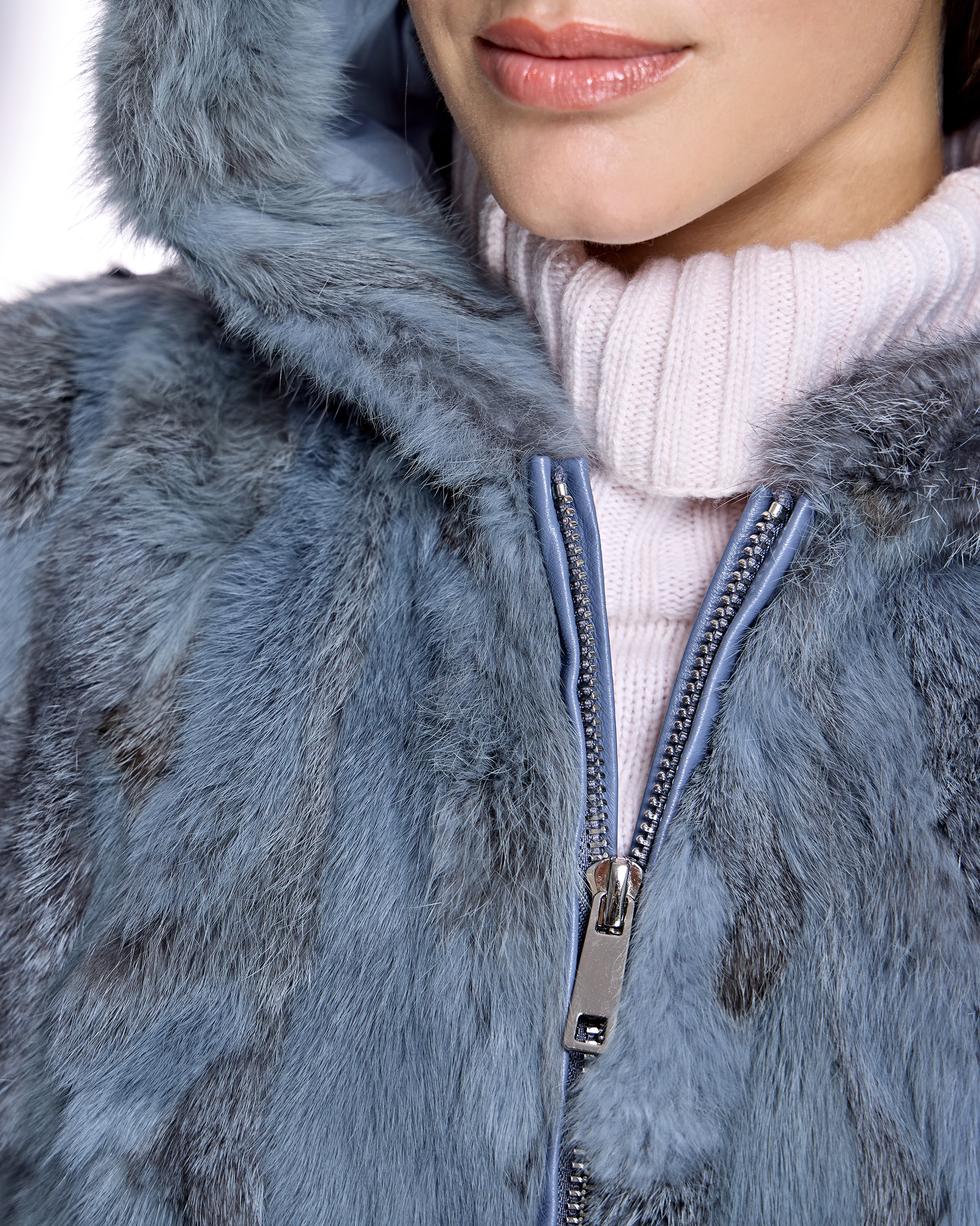Chaleco de pelo de mujer de conejo con cremallera - Maximilian - Azul claro Azul claro-5