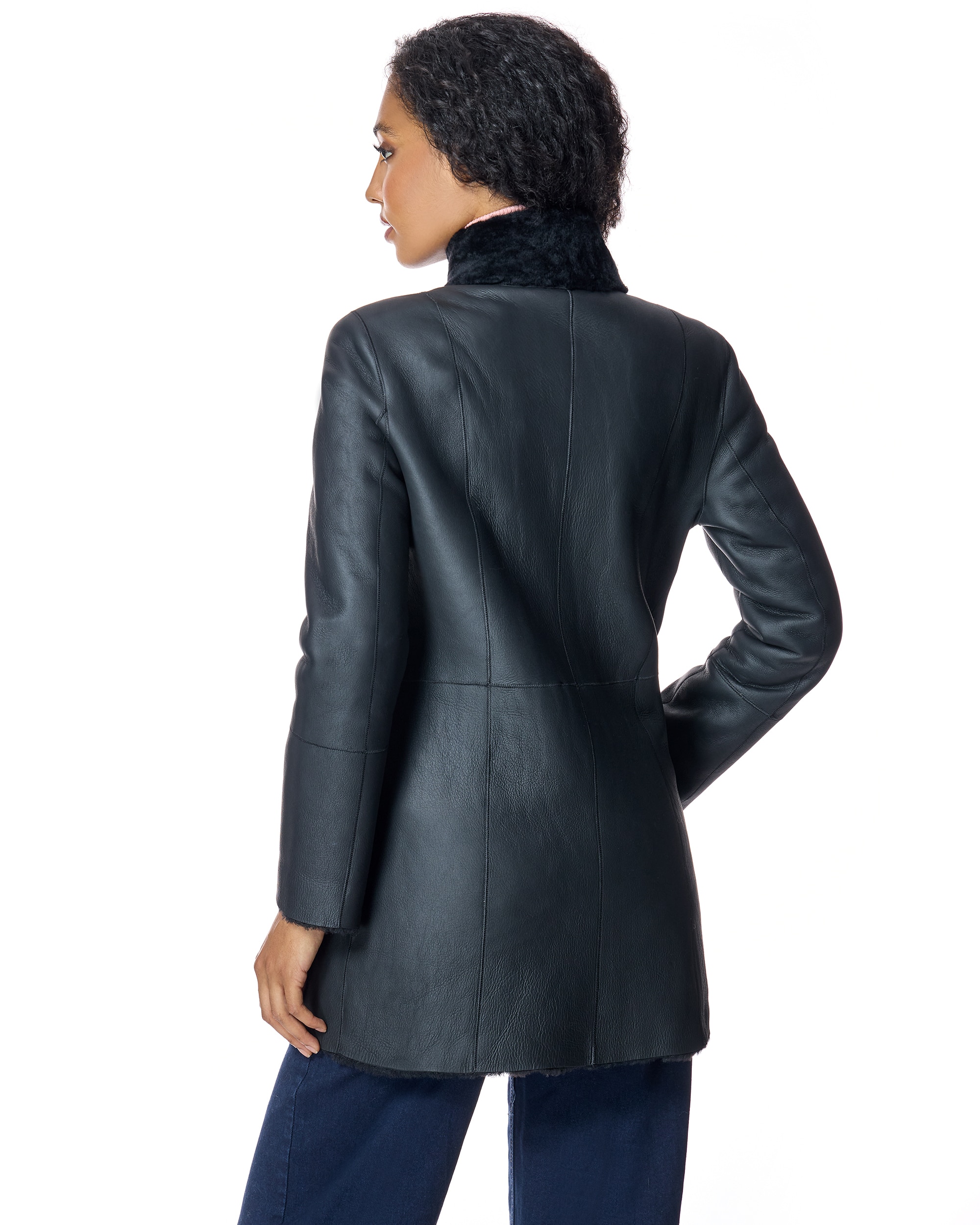 Abrigo de mujer de pelo reversible de cordero con cremallera - Maximilian - Negro Negro-3
