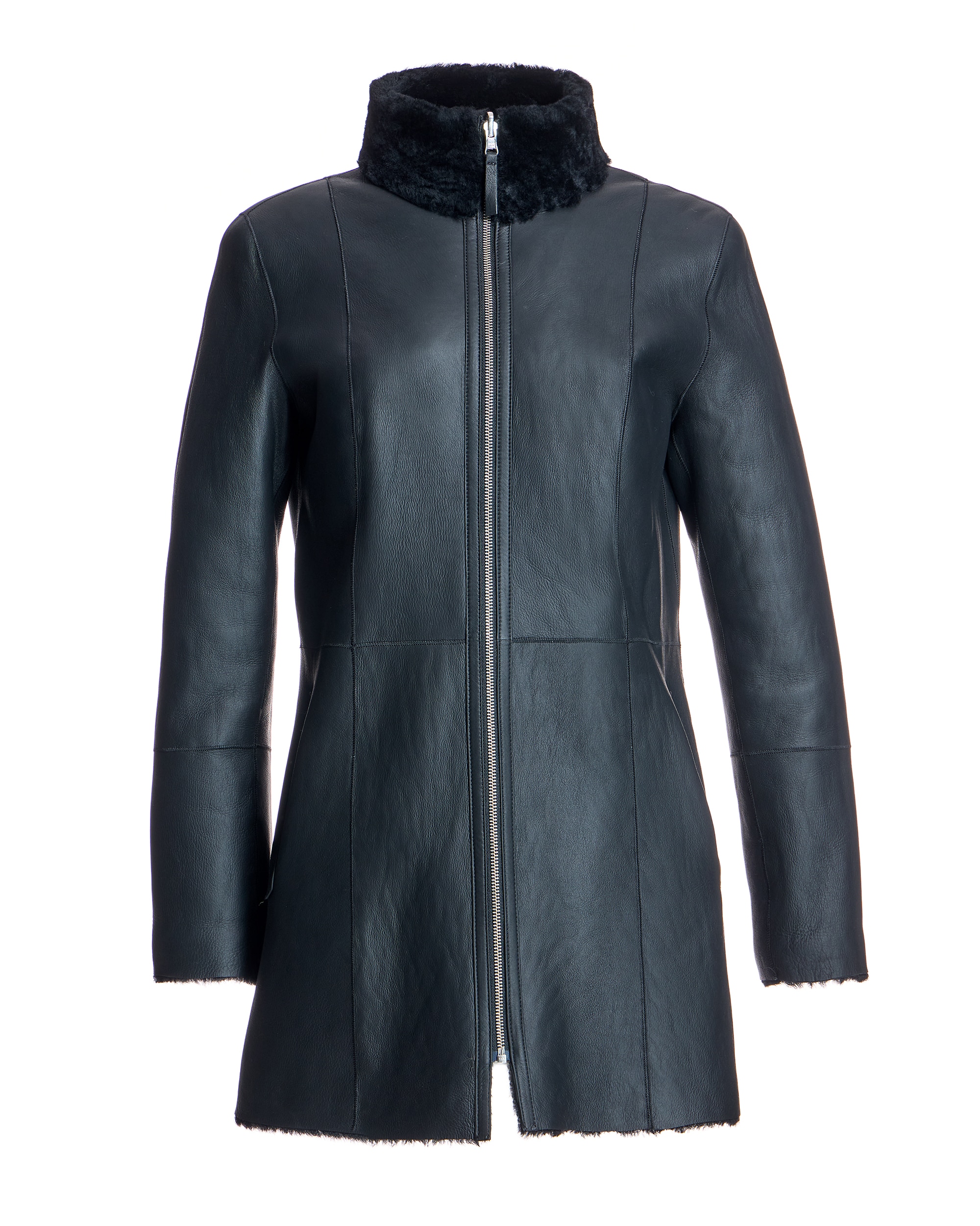 Abrigo de mujer de pelo reversible de cordero con cremallera - Maximilian - Negro Negro-7