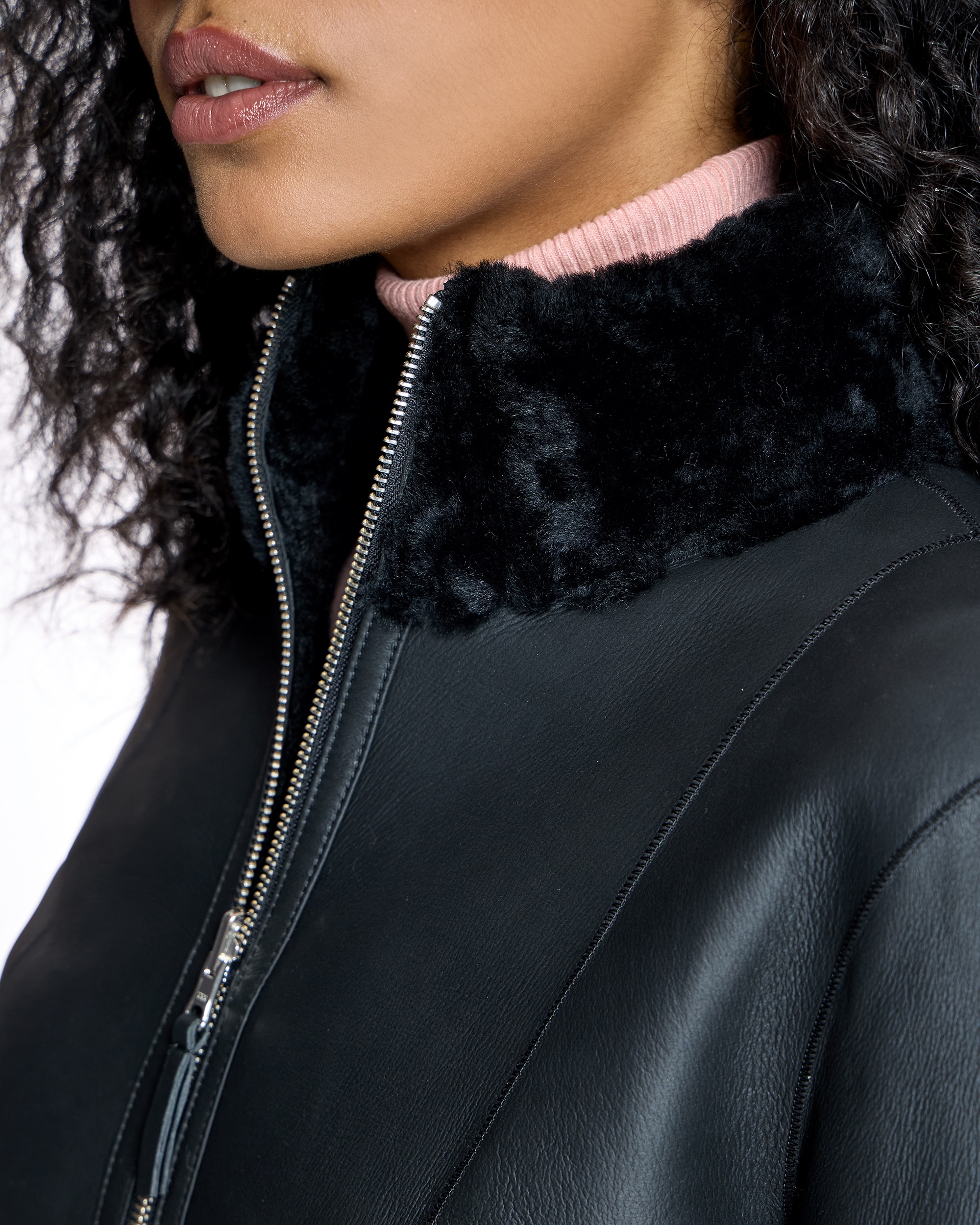 Abrigo de mujer de pelo reversible de cordero con cremallera - Maximilian - Negro Negro-5