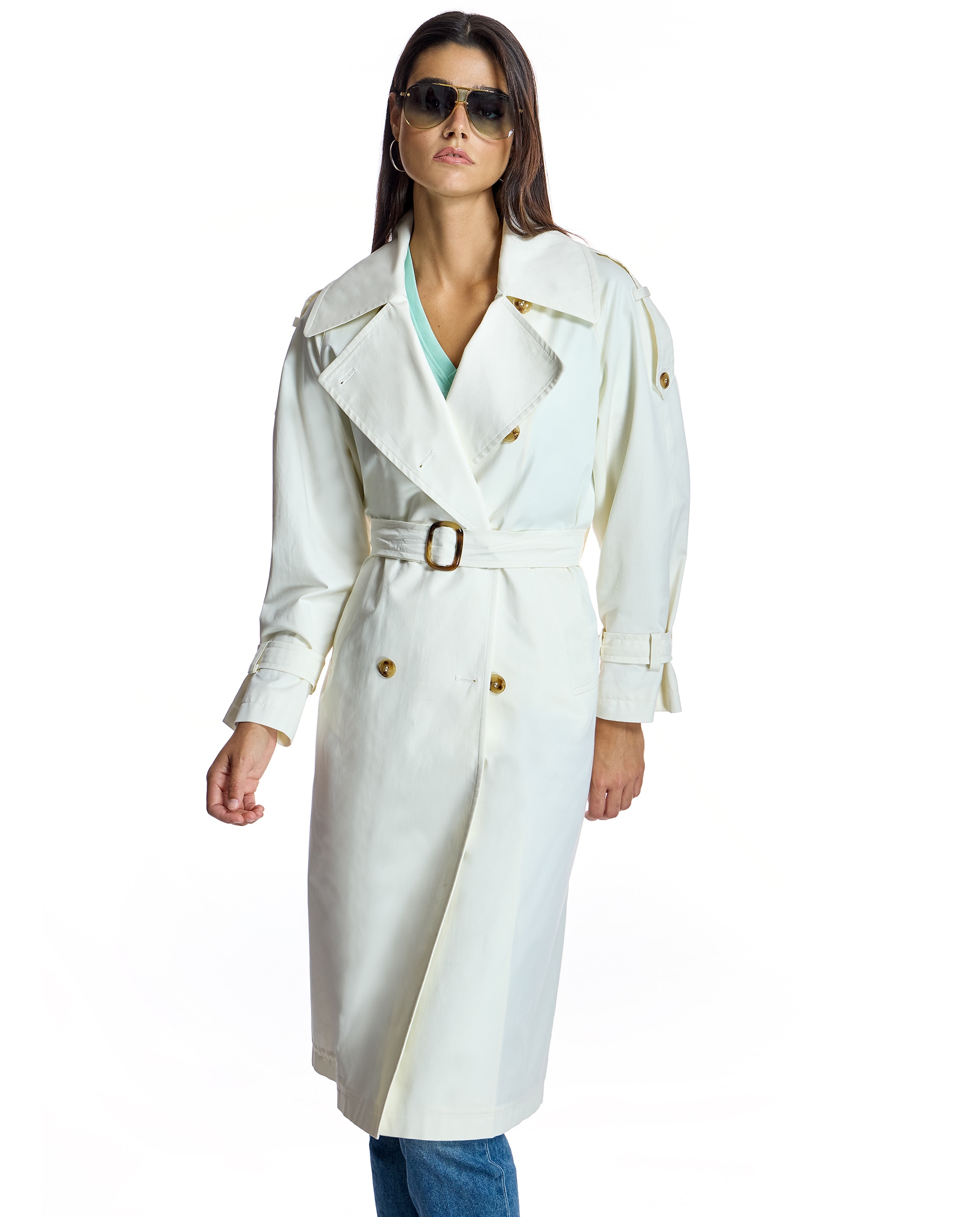 Trench de mujer con cuello solapa y doble botonatura - Maximilian - Blanco Blanco-1