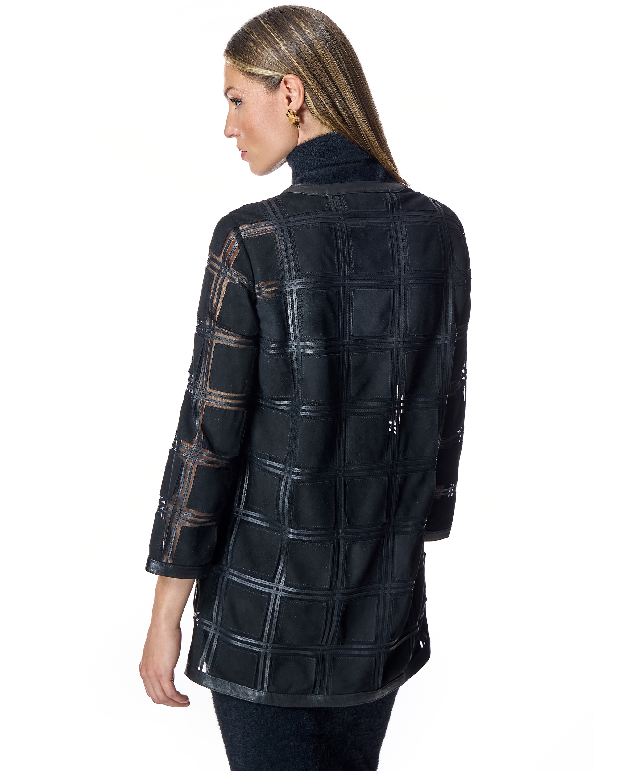 Sobrecamisa de mujer con transparencias de ante y cuero - Maximilian - Negro Negro-3